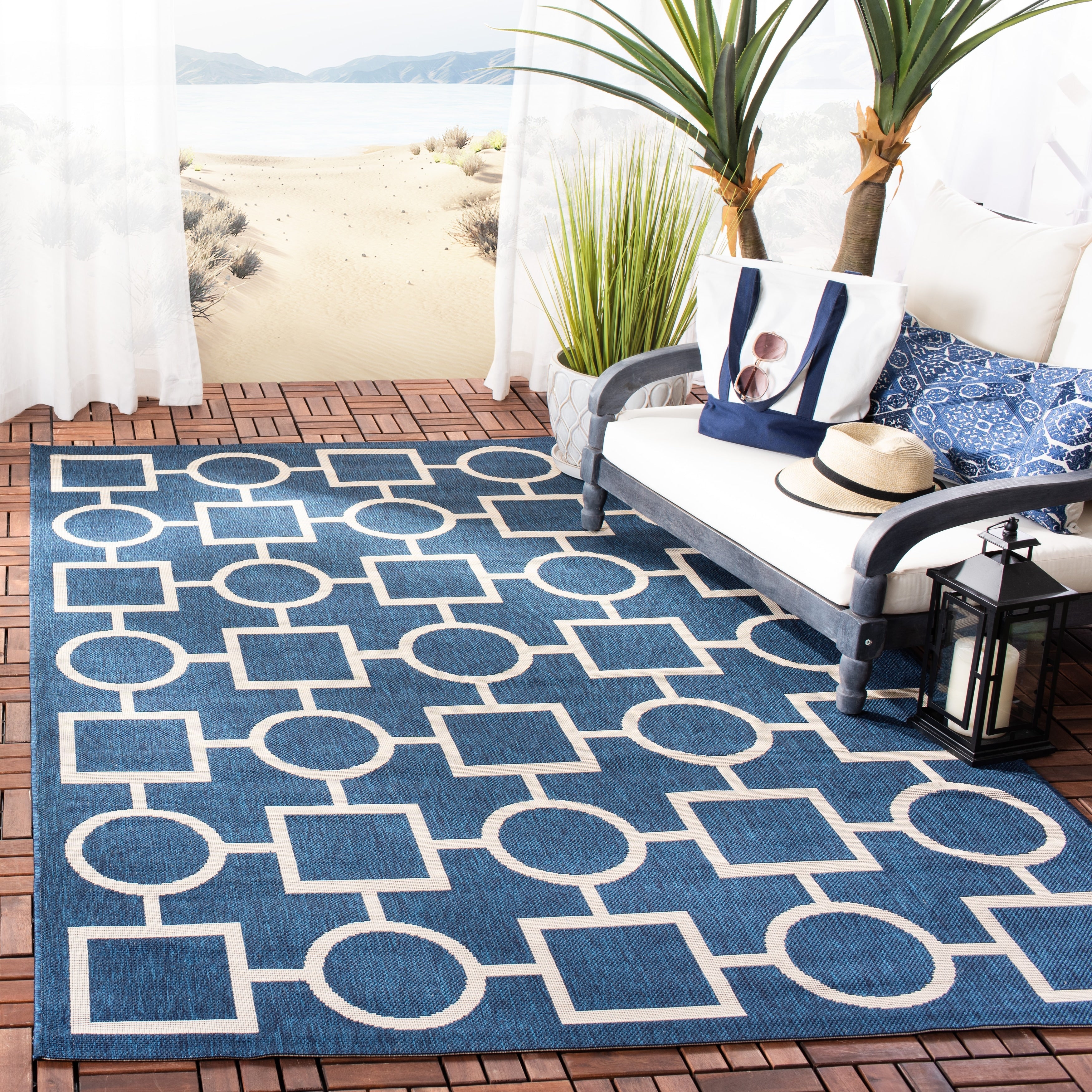 Safavieh Indoor Outdoor Courtyard Black Beige Power Loomed Rug 53 X 77