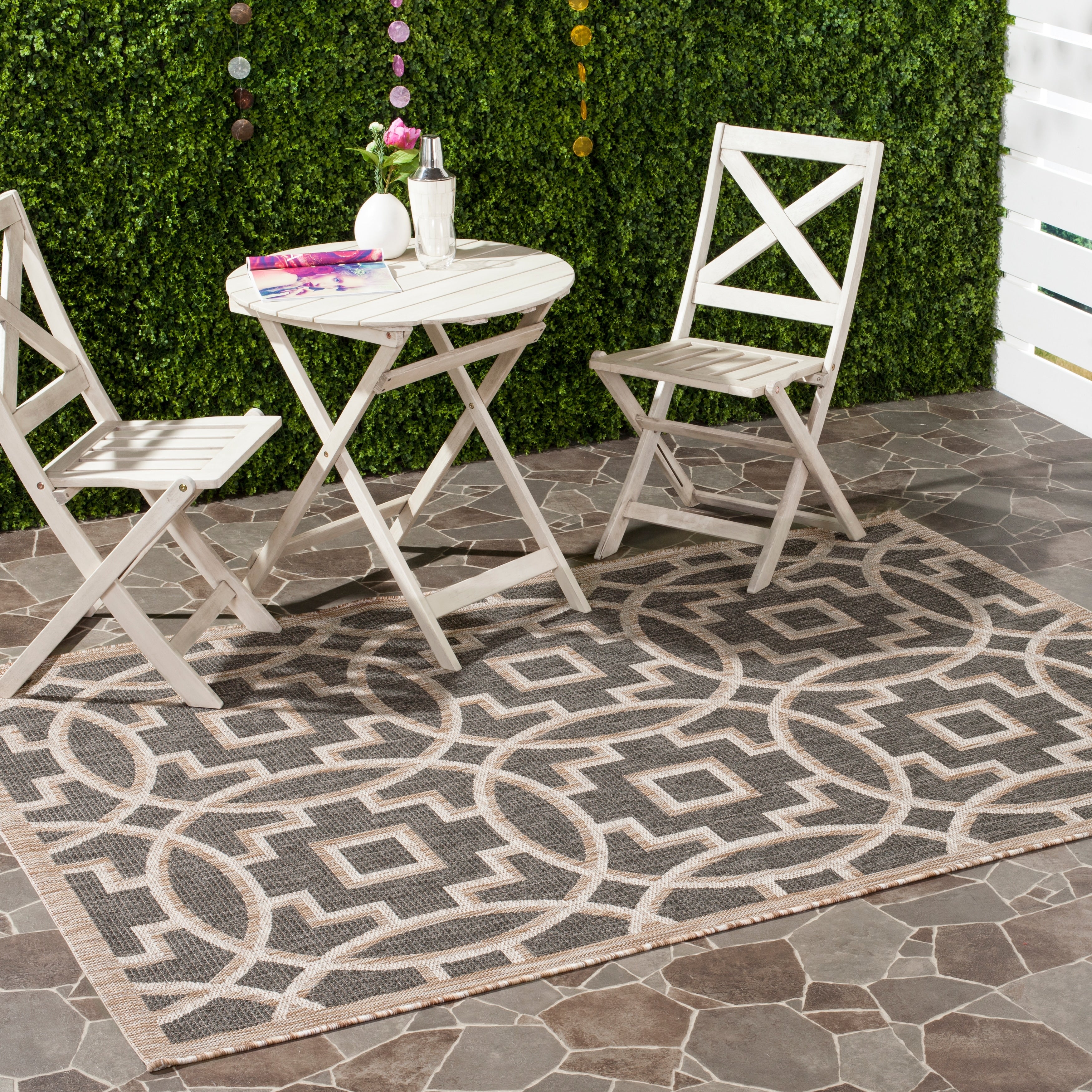 Safavieh Indoor Outdoor Courtyard Grey Navy Rug 8 X 11