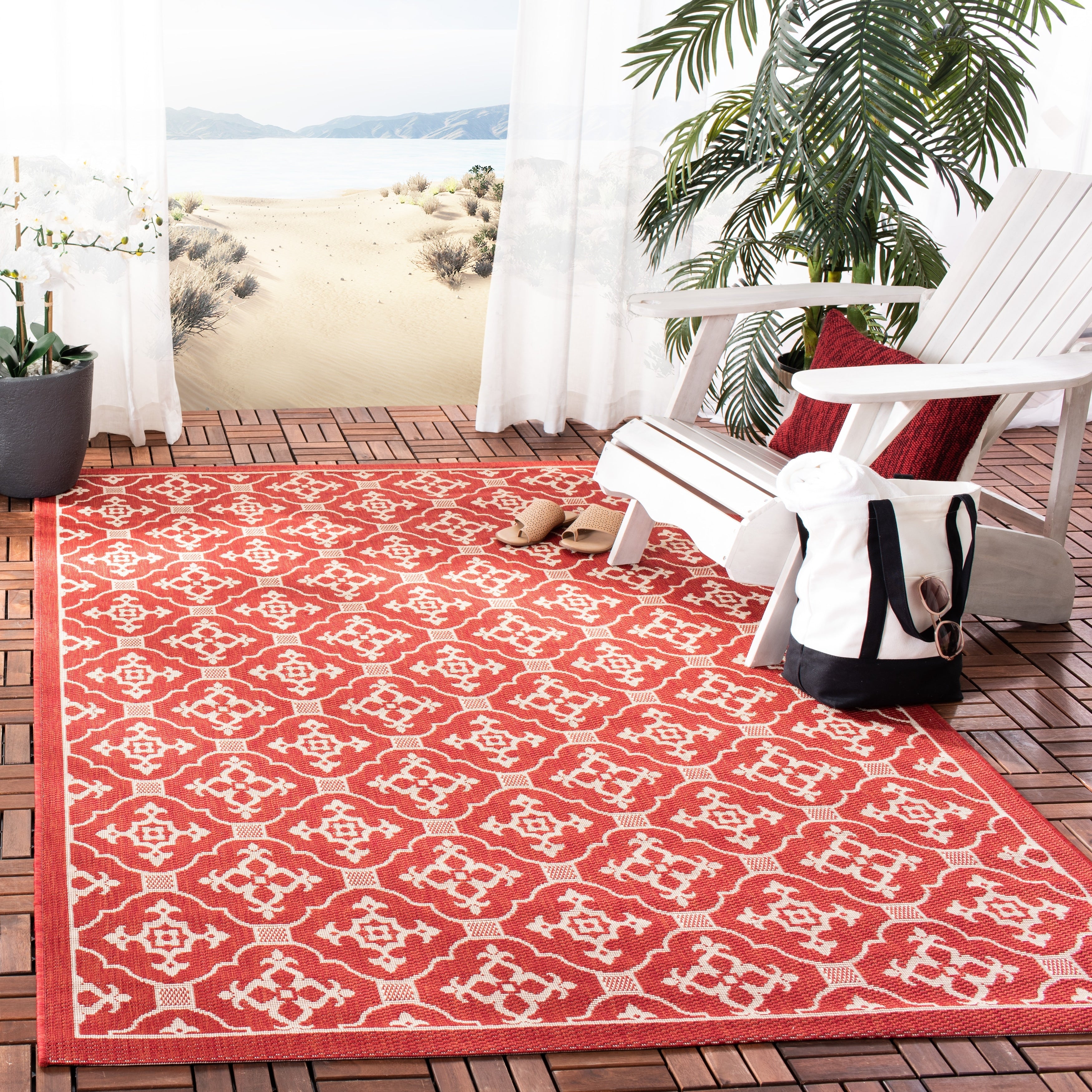 Safavieh Courtyard Poolside Chocolate Cream Indoor Outdoor Rug 4 X 57