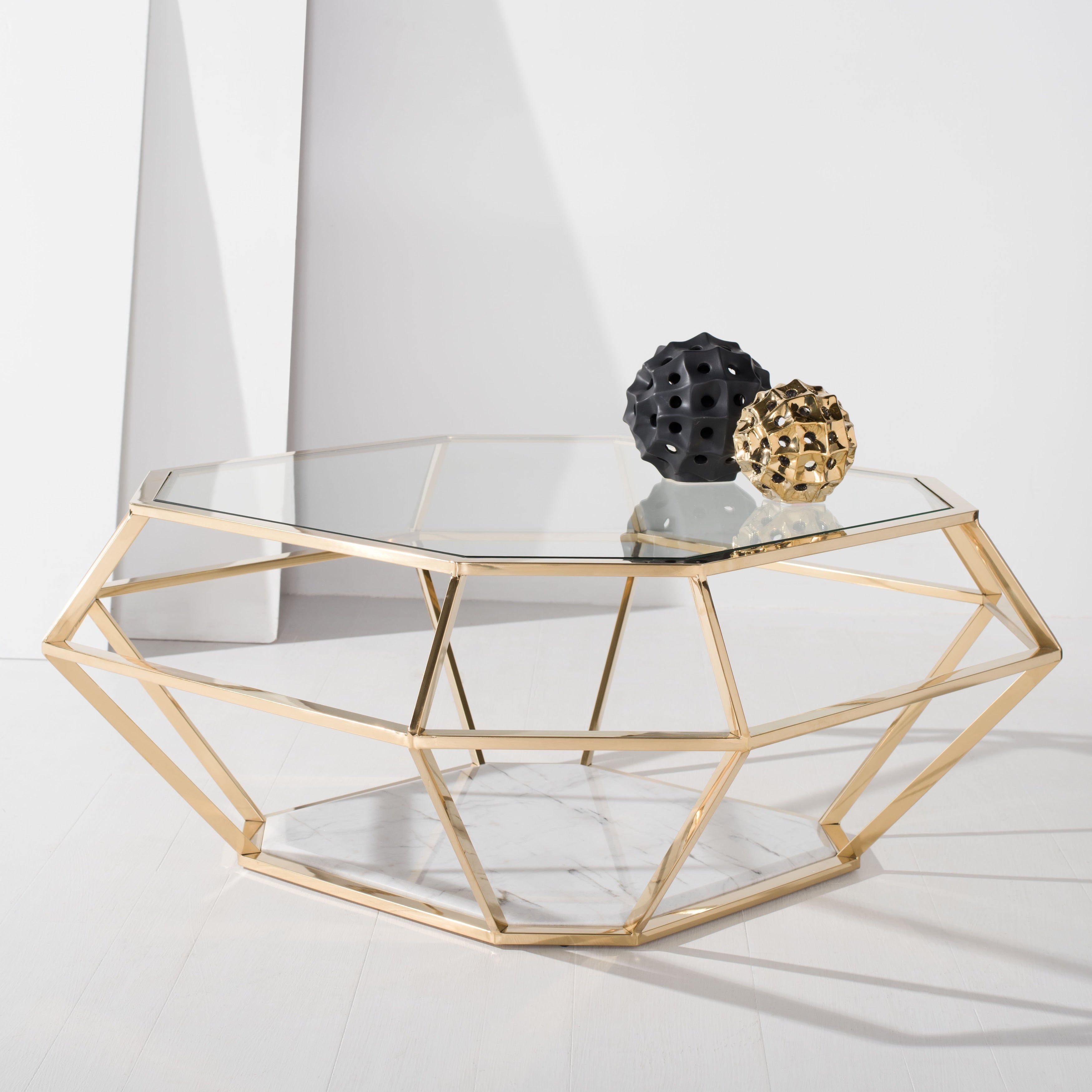 Safavieh Couture Abena Geometric Gold Coffee Table 39 W X 39 D X 17 H