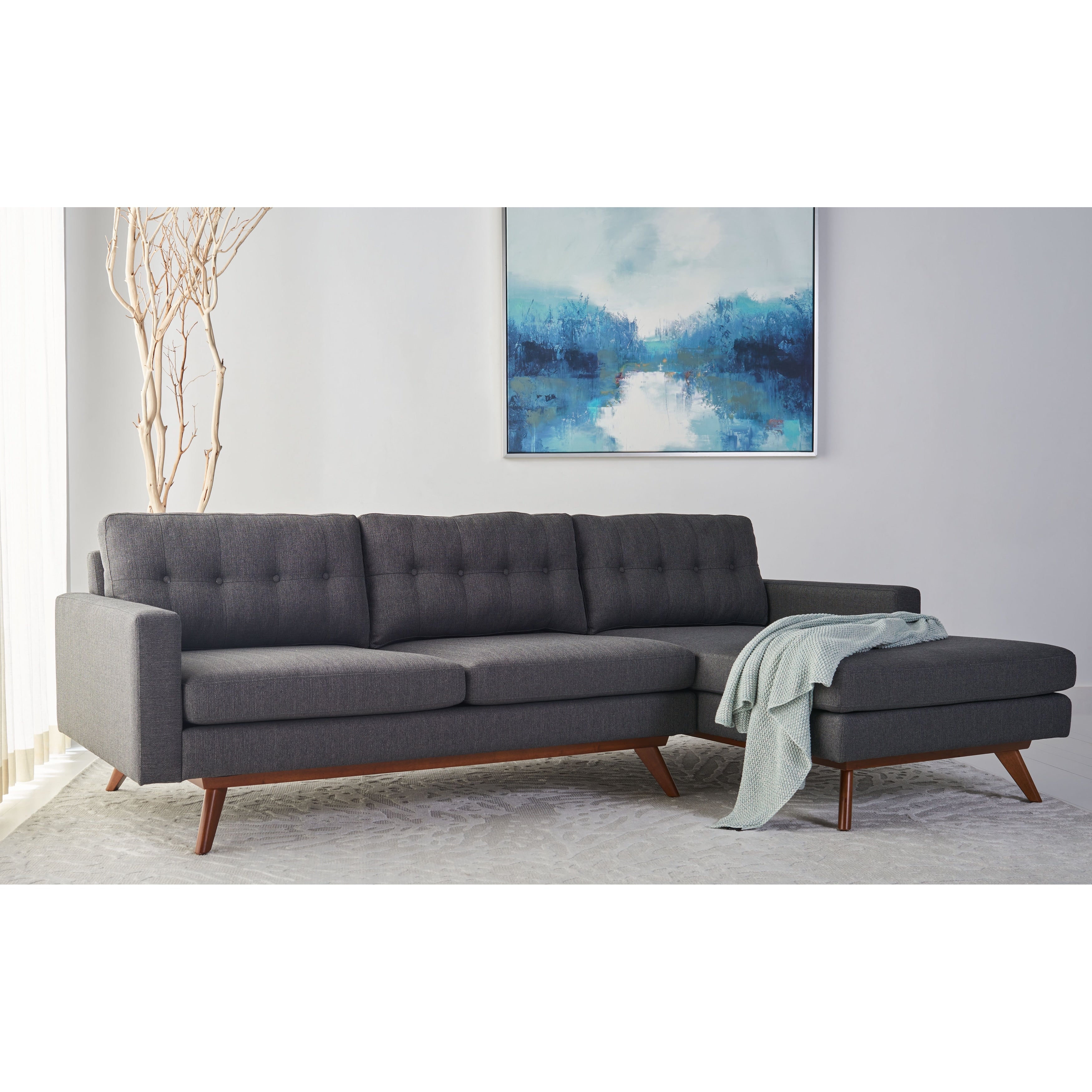 Safavieh Couture Gneiss Modern Linen Sectional Sofa 103 W X 60 D X 34 H
