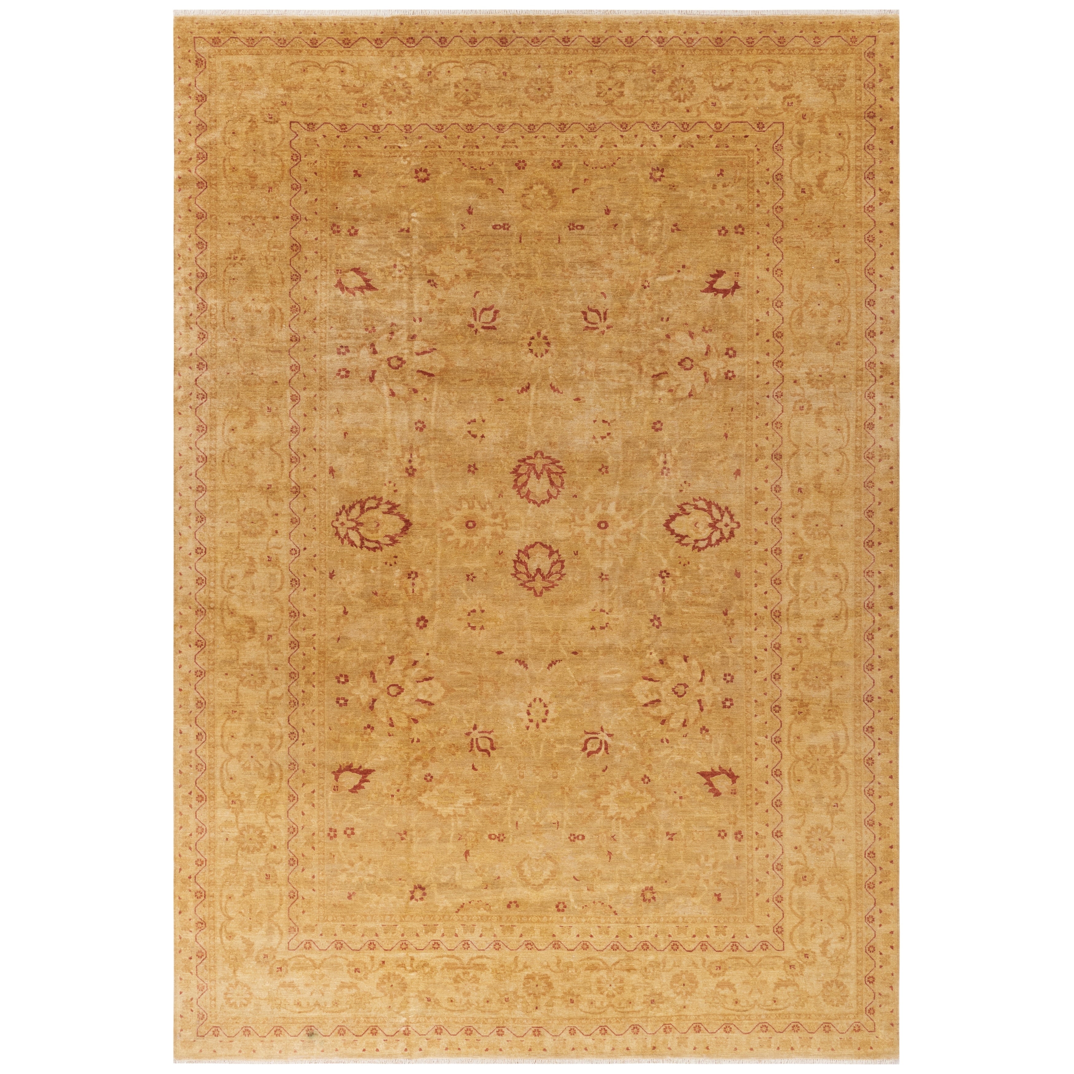 Safavieh Hand Knotted Peshawar Vegetable Dye Olive Lemon Wool Rug 6 X 9
