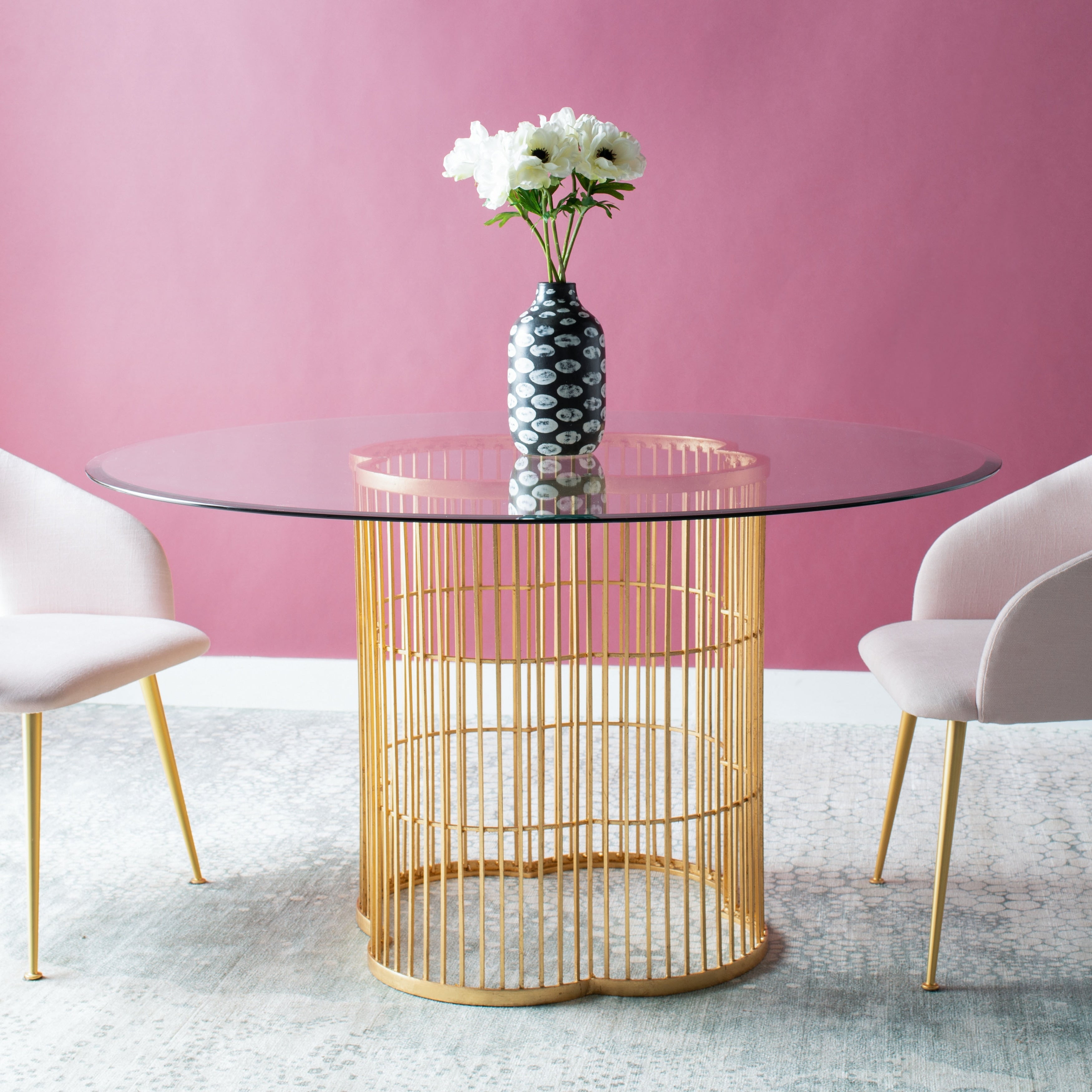 Safavieh Couture Noore 54 Inch Gold Leaf Glass Dining Table 54 W X 54 D X 30 H