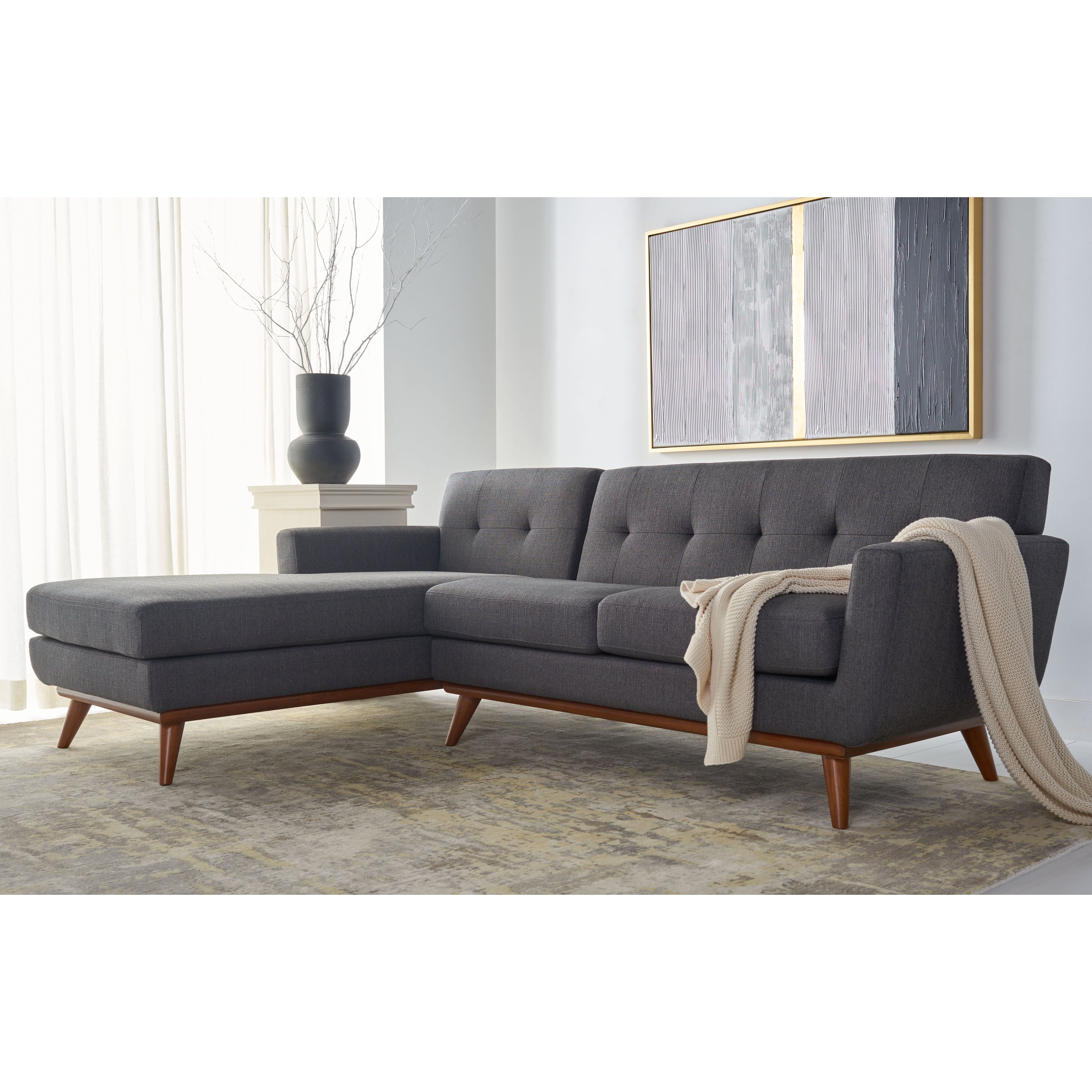 Safavieh Couture Opal Linen Tufted Sectional Sofa 95 W X 66 D X 32 H