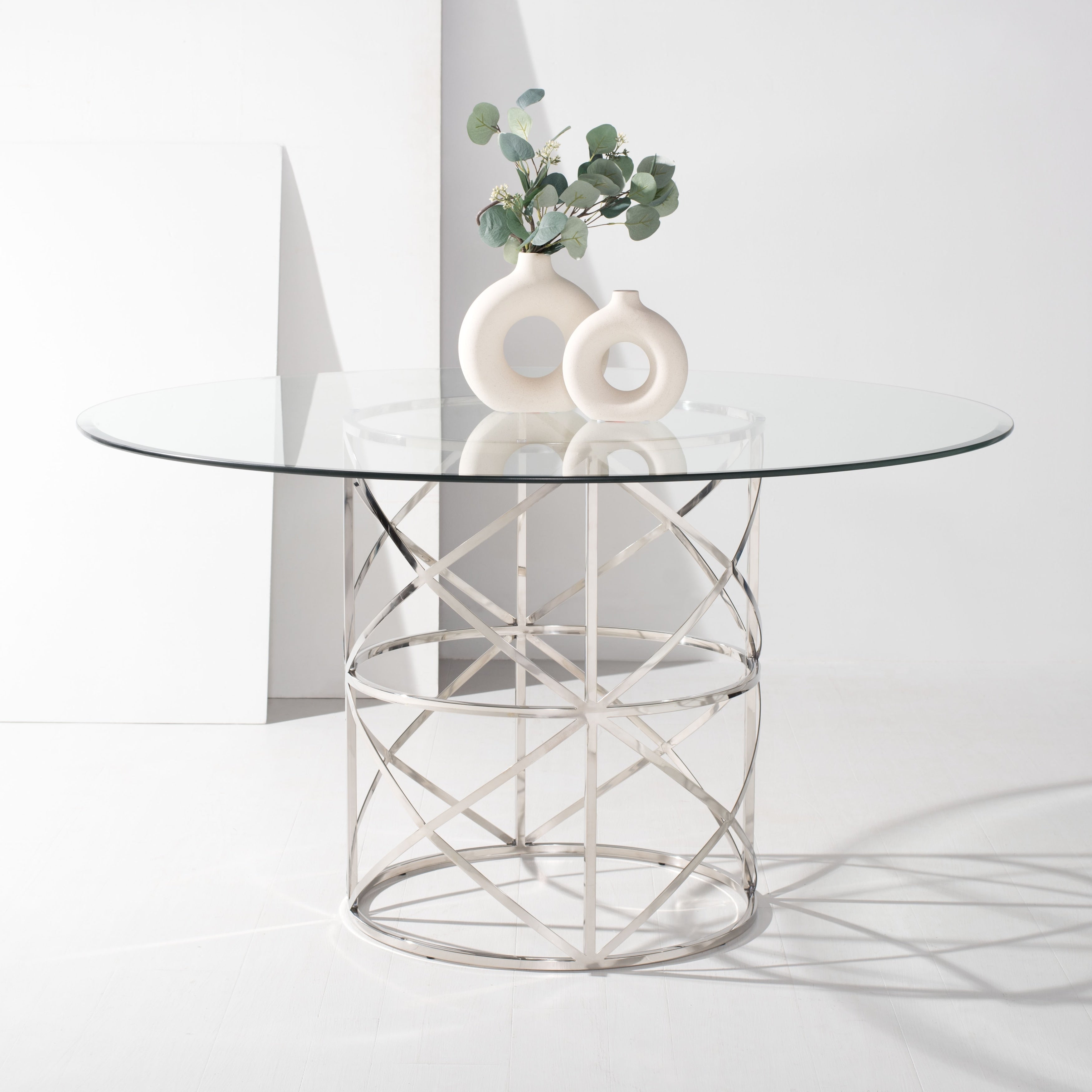 Safavieh Couture Ren 54 Inch Glass Top Dining Table 54 W X 54 D X 30 H