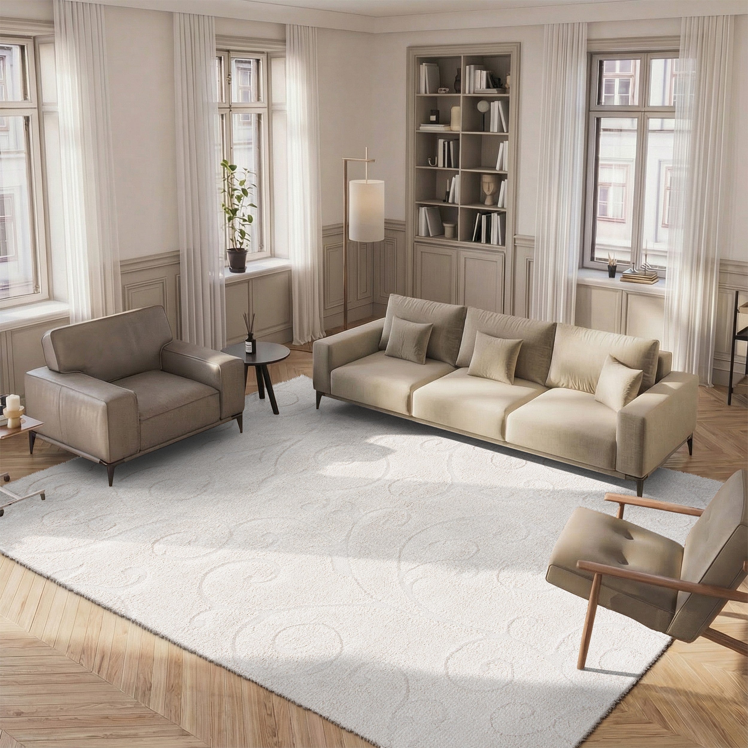 Safavieh Florida Shag Scrollwork Elegance Cream Beige Rug 8 X 10