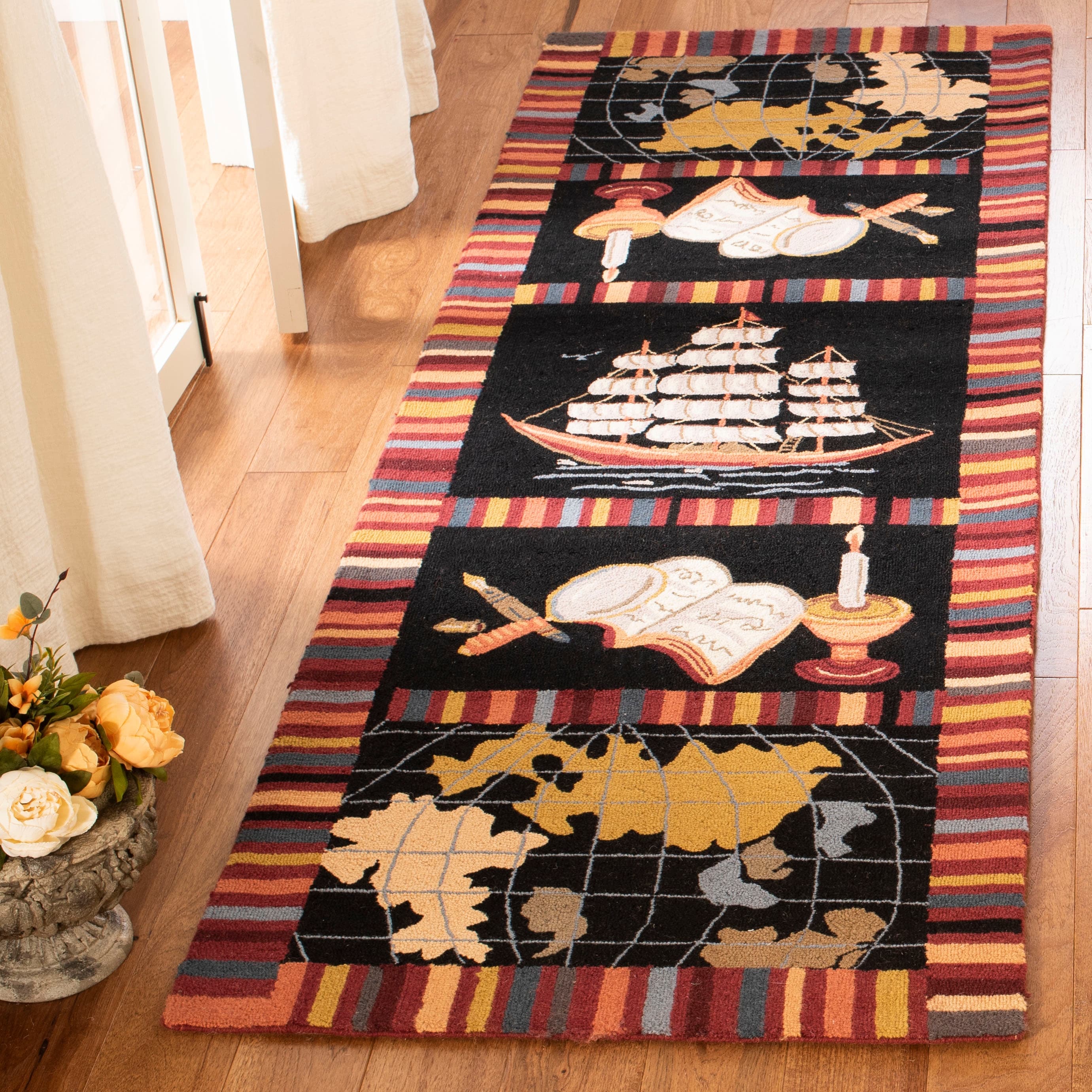 Safavieh Hand Hooked Chelsea Sail Boat Black Wool Rug 5 3 X 8 3