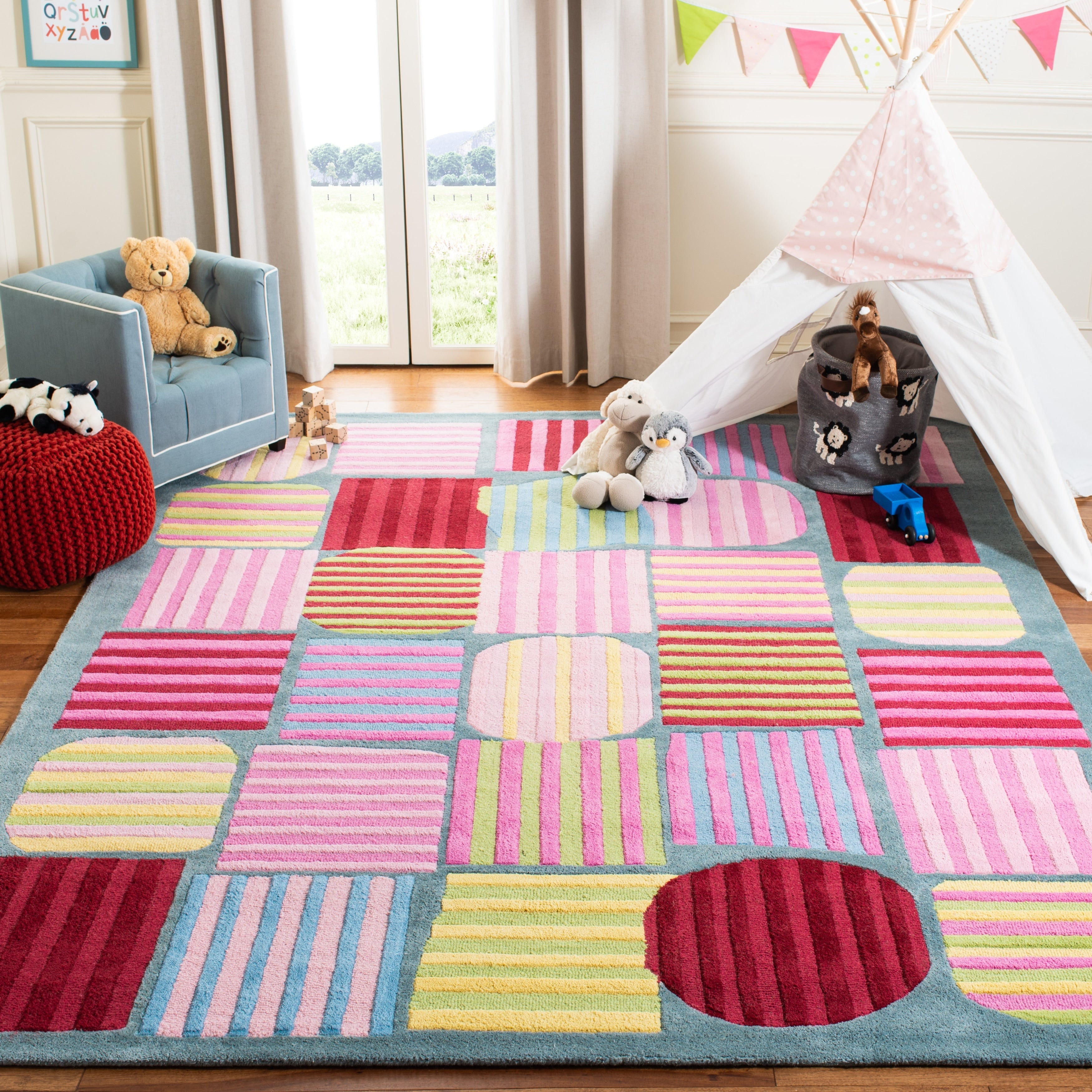Safavieh Handmade Childrens Stripes Light Blue N.Z. Wool Rug 2 X 3