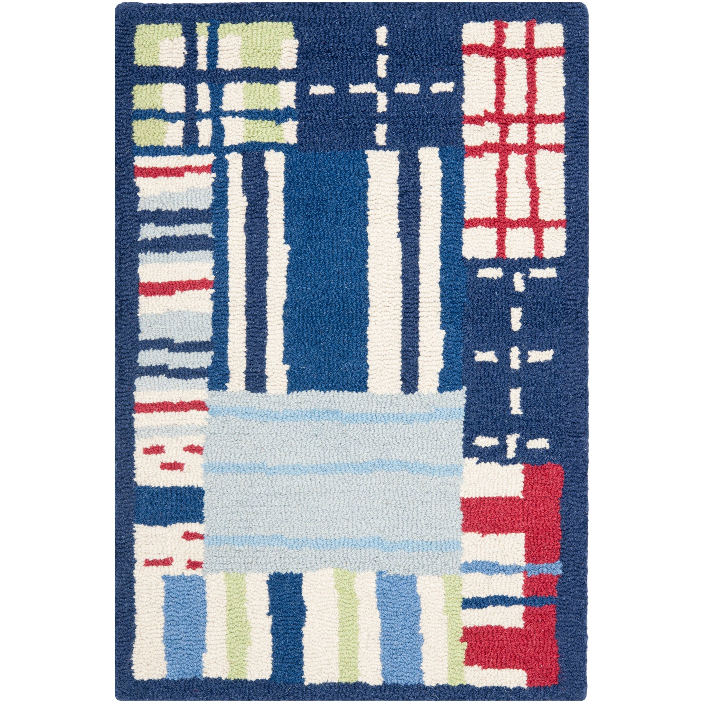 Safavieh Handmade Childrens Matrix Blue New Zealand Wool Rug 5 X 8