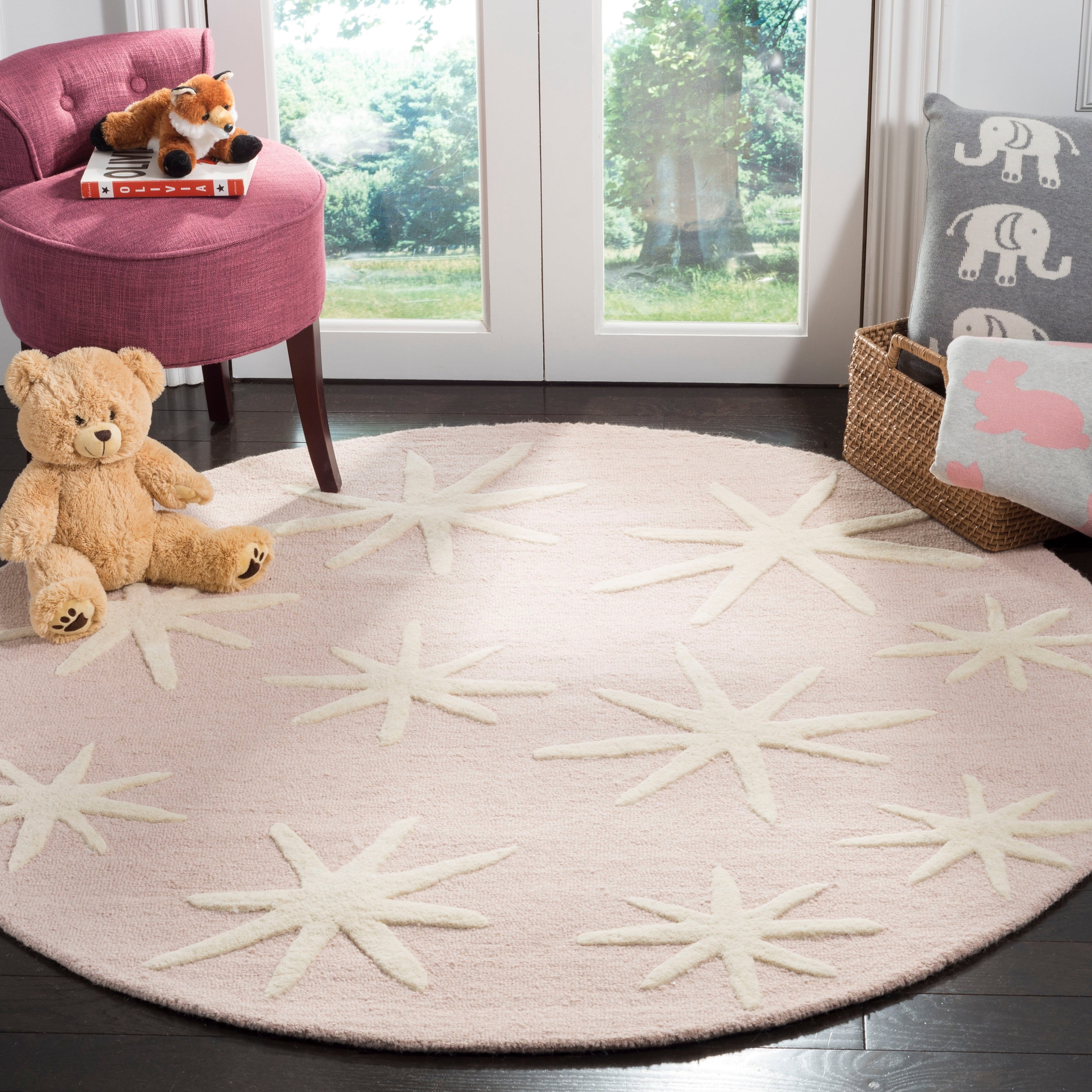 Safavieh Kids Transitional Geometric Hand Tufted Wool Pink Ivory Area Rug 5 X 7