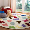 Safavieh Handmade Childrens Alphabet Ivory N. Z. Wool Rug 6 X 6 Round