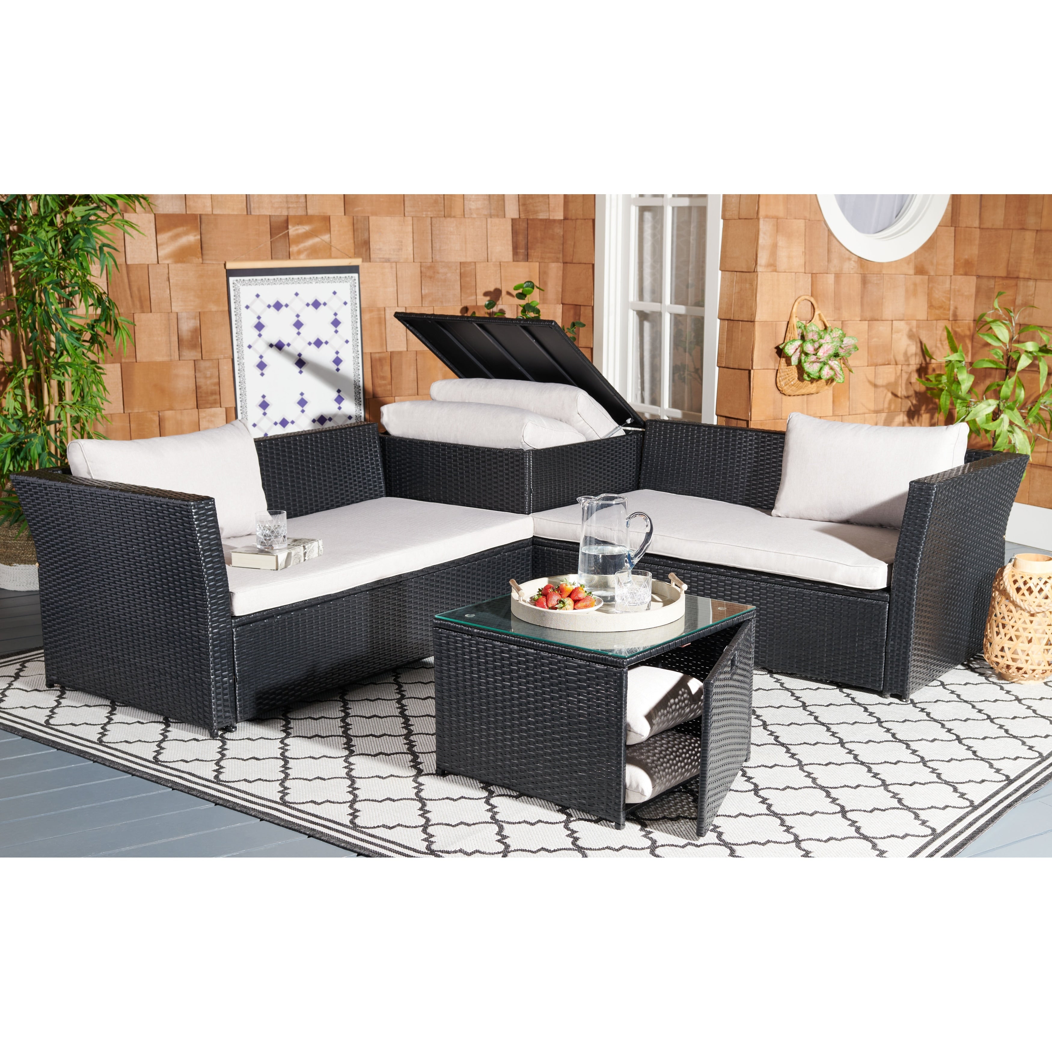 Safavieh Helga Outdoor 4 Piece Conversation Patio Set With Storage 57 W X 31 D X 26 H