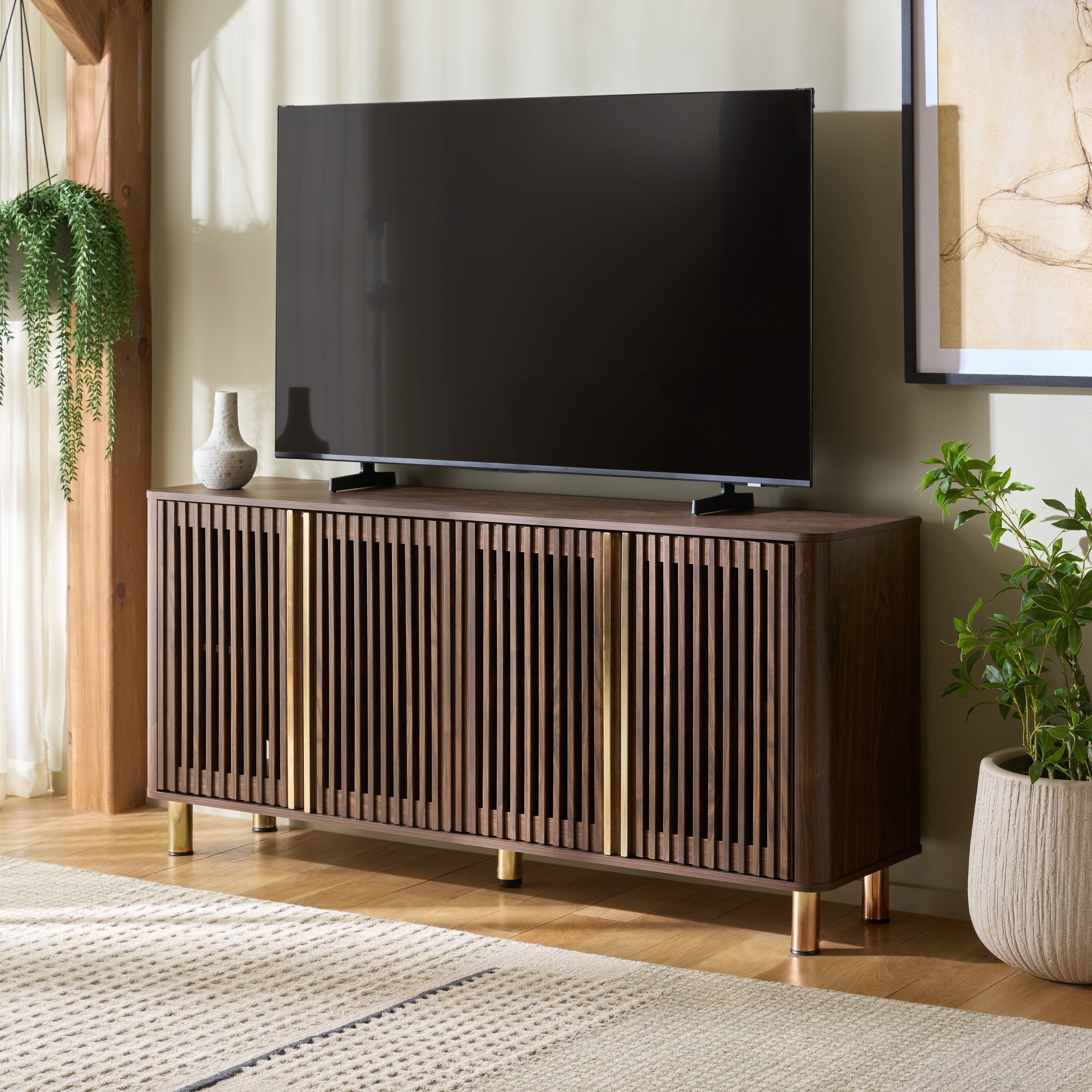 Safavieh Home Isak Slat Door Sideboard Media Stand 63 W X 16 D X 30 H