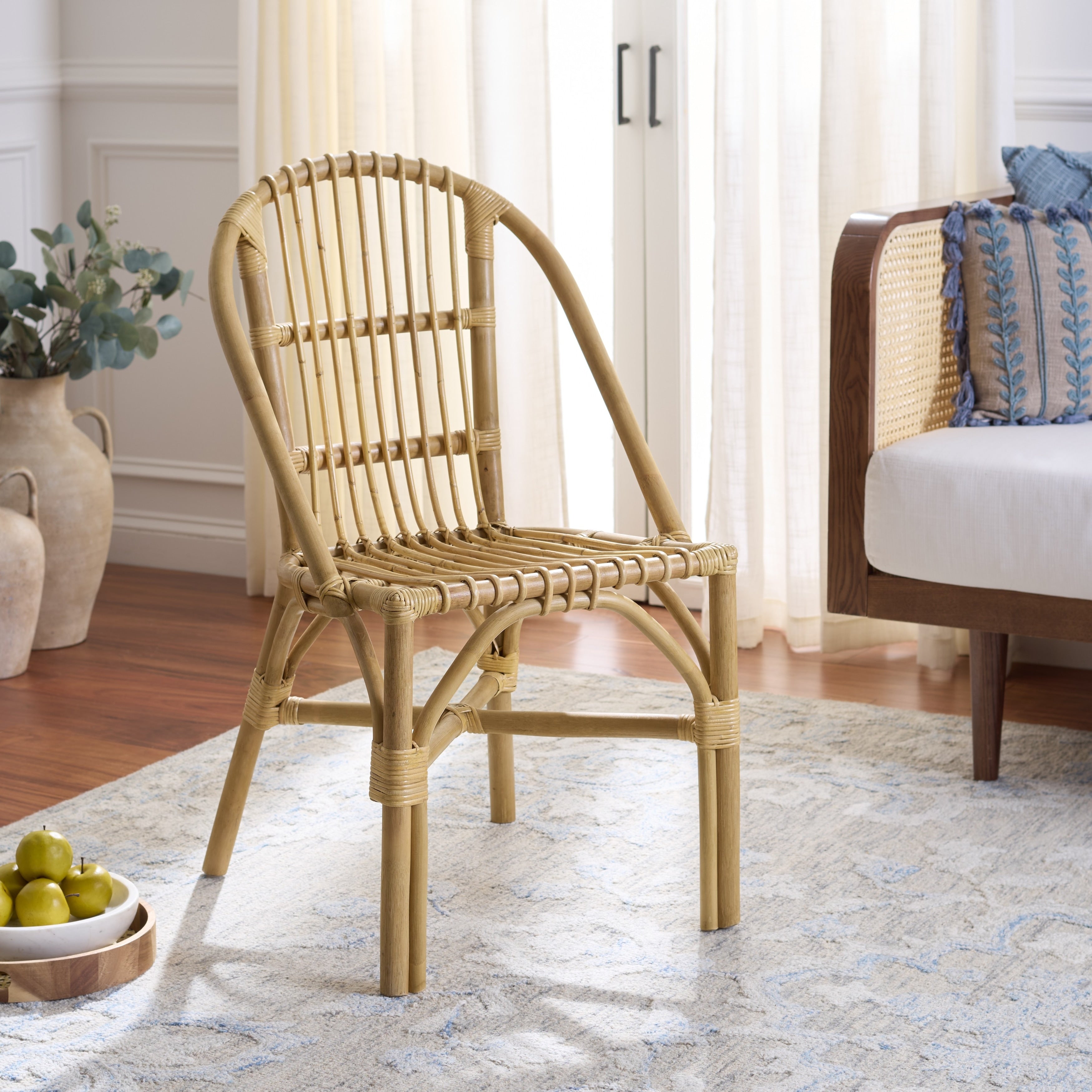 Safavieh Oksana Woven Accent Chair Rattan Arm Chair For Living Room Dining And Bedroom 20 W X 21 D X 35 H