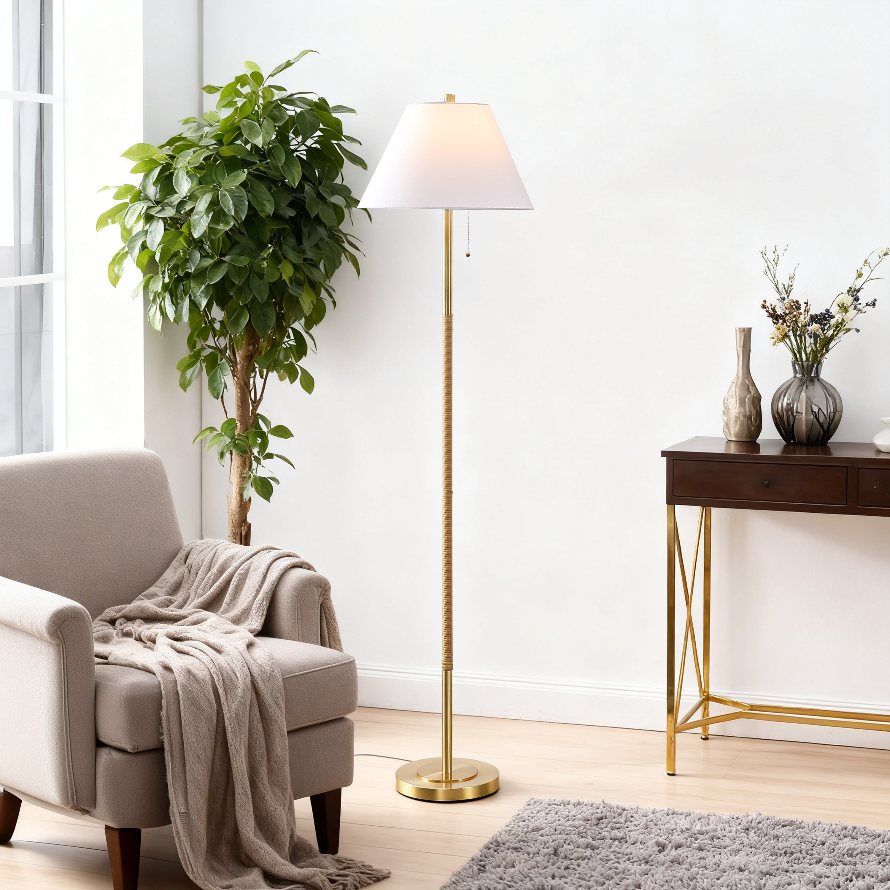 Safavieh Lighting Christin 68 Inch Metal Rattan Floor Lamp 17 W X 17 D X 68 H
