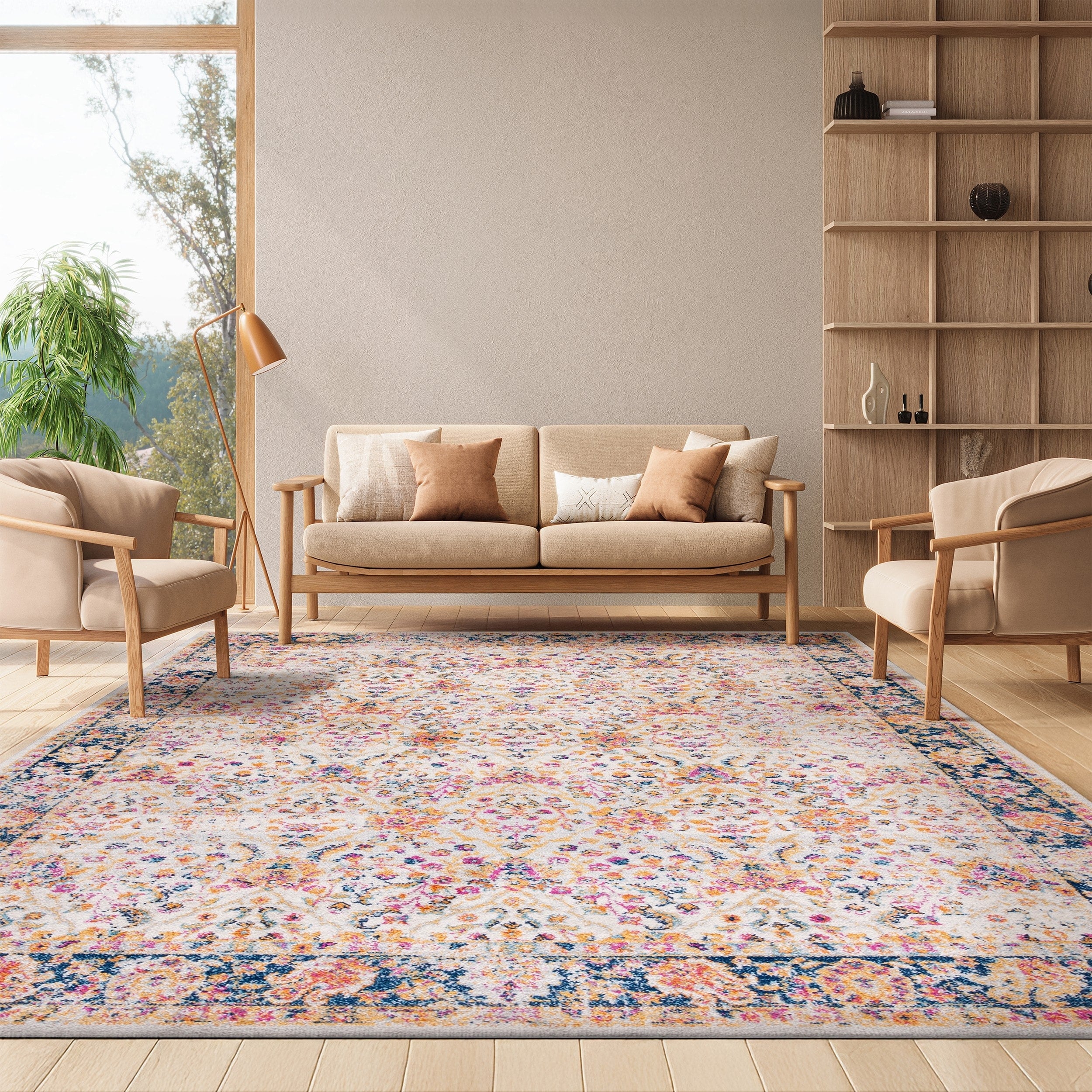 Safavieh Madison Vintage Oriental Cream Navy Distressed Rug 9 X 12