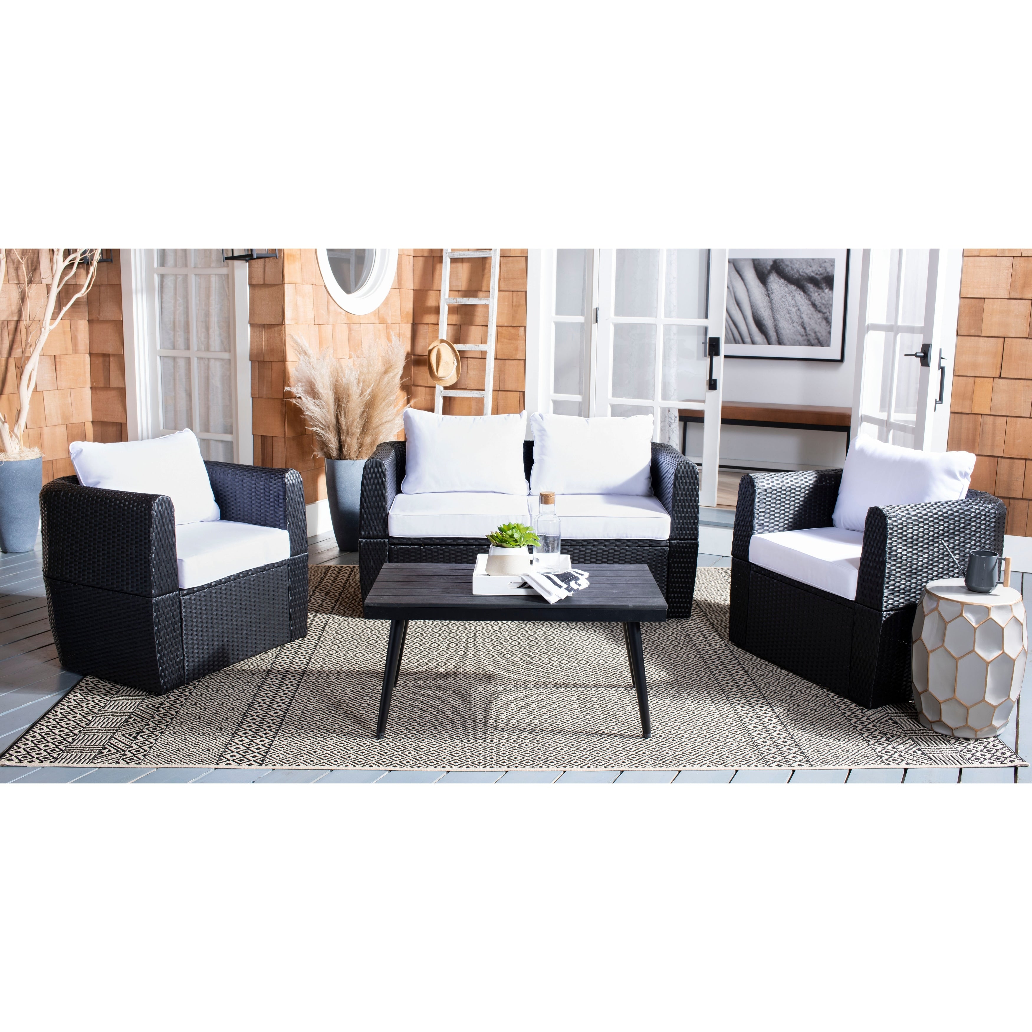 Safavieh Outdoor Living Tarien Wicker 4 Piece Living Patio Set 48 W X 25 D X 28 H