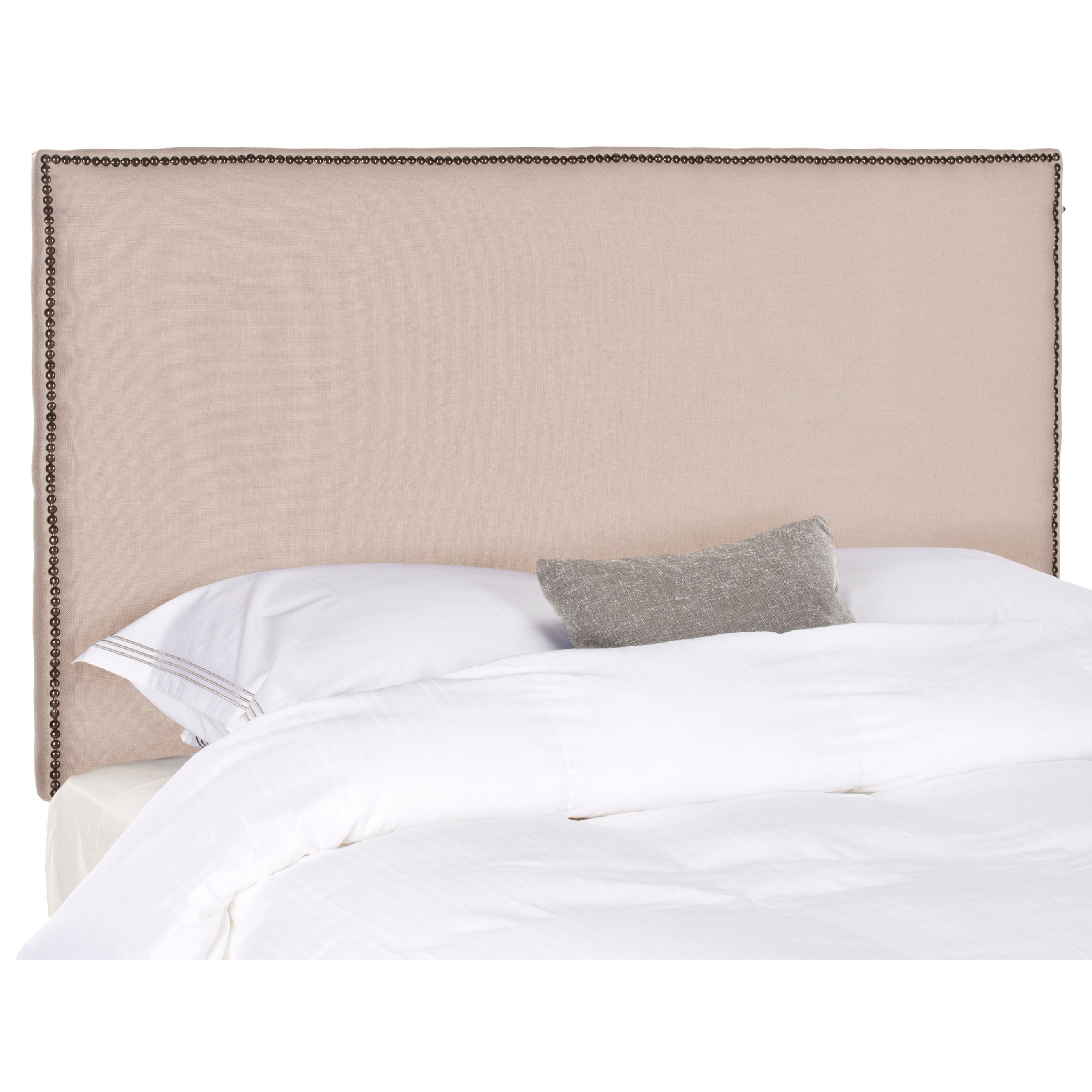 Safavieh Sydney Taupe Linen Upholstered Headboard Brass Nailhead