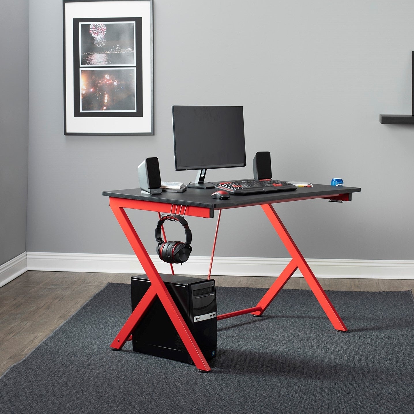Sd Gaming Quest Pc Gamer Computer Desk With Charging Station 51254