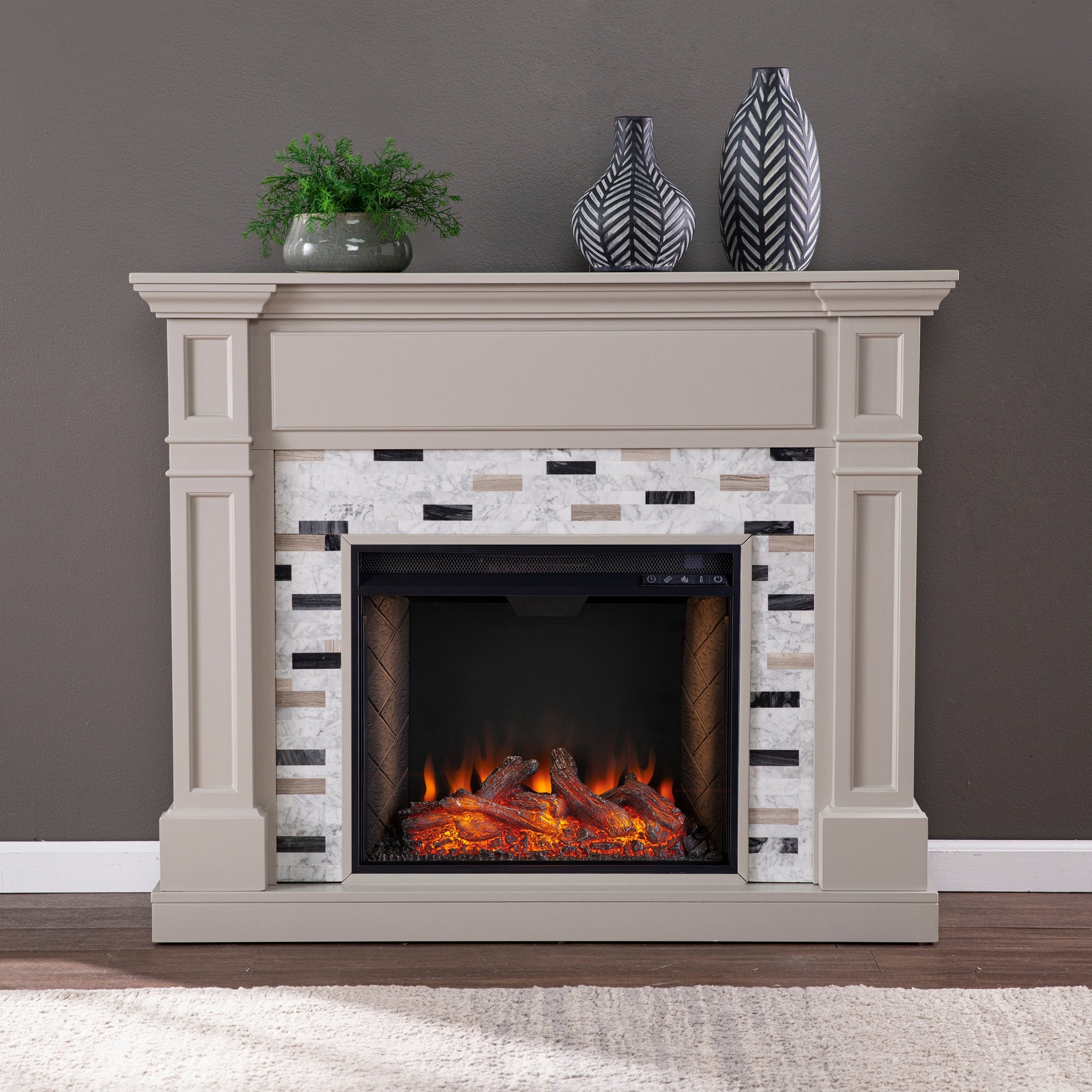 Sei Furniture Birkover Criss Cross Electric Electric Fireplace With Marble Surround 15 W X 40 D X 48 H