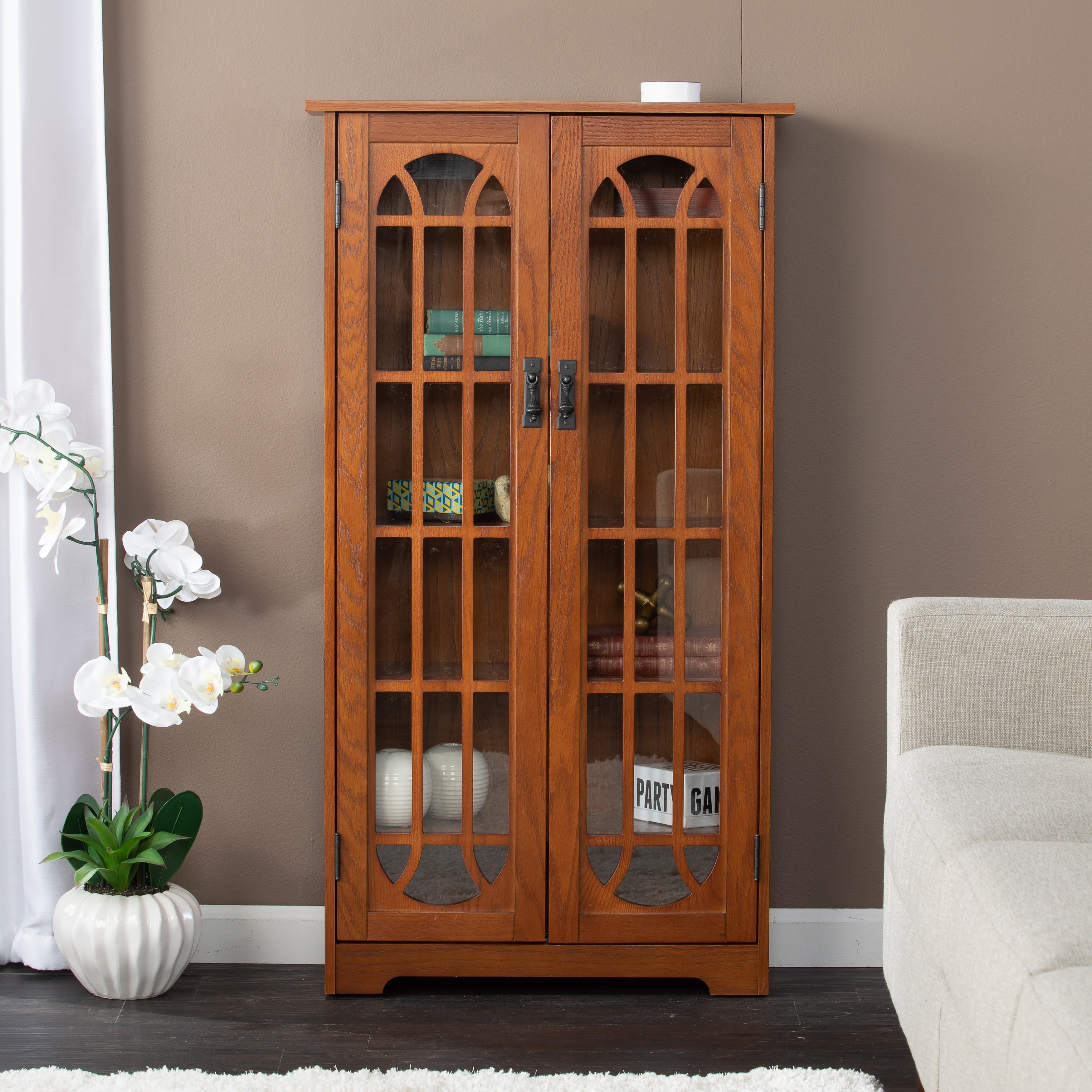Copper Grove Cache 6 Shelf Oak Media Cabinet