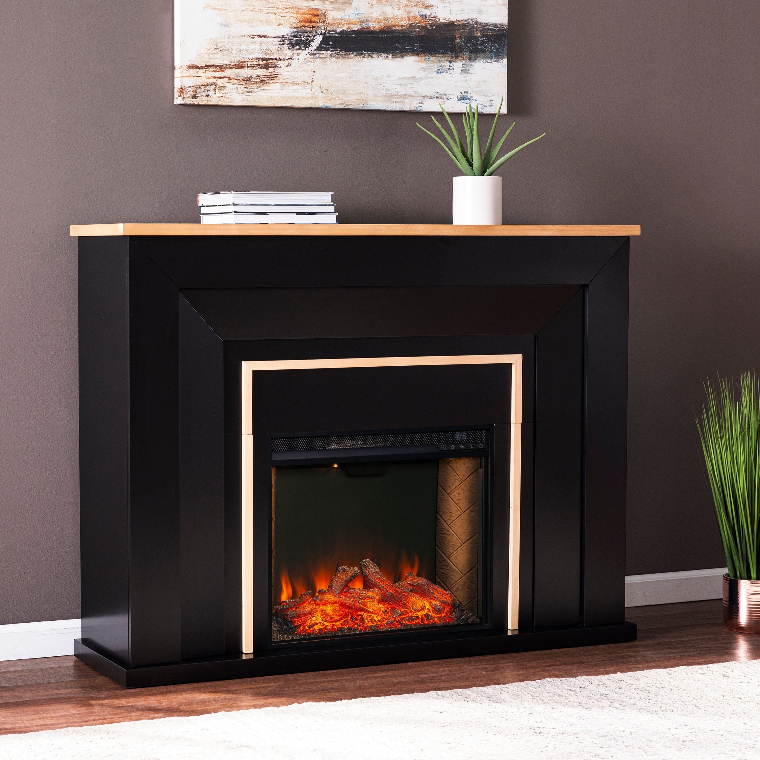 Sei Furniture Cardington Industrial Criss Cross Electric Electric Fireplace 15 W X 40 D X 52 H
