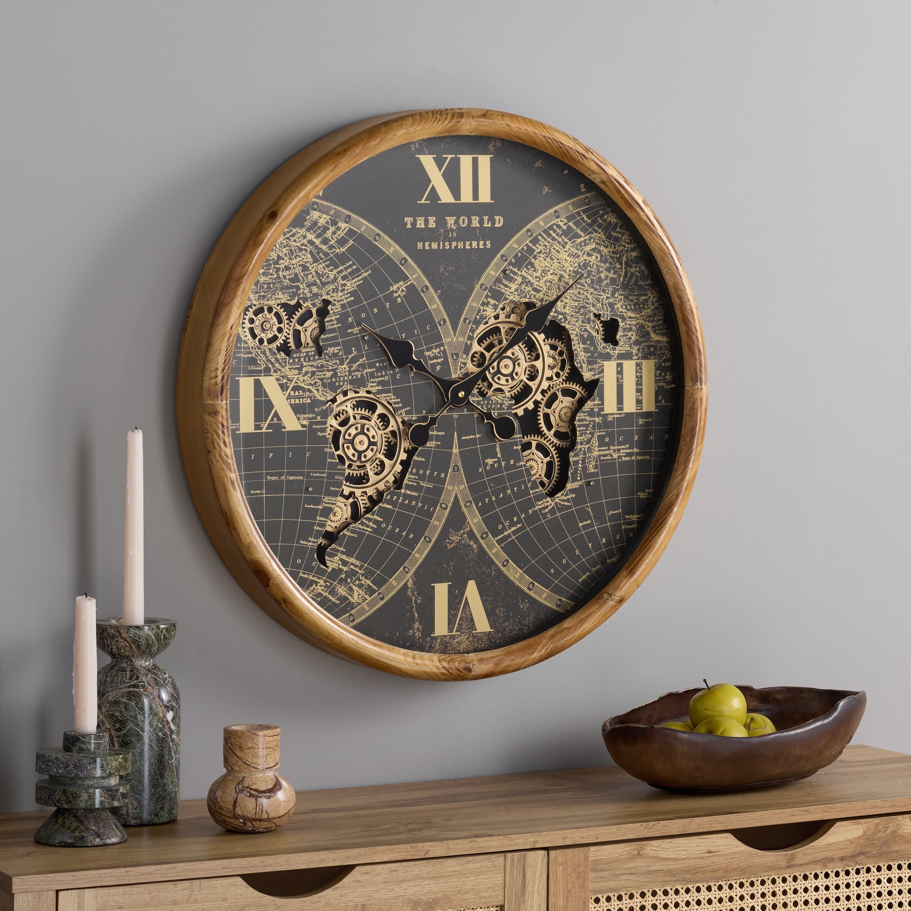 Sei Furniture Clayton World Gear Wall Clock 25 W X 3 D X 25 H