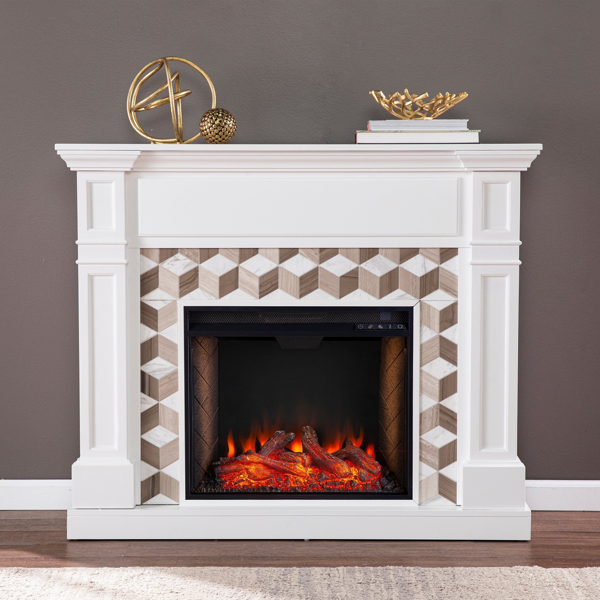 Sei Furniture Darvingmore Criss Cross Electric Electric Fireplace With Marble Surround 15 W X 40 D X 48 H