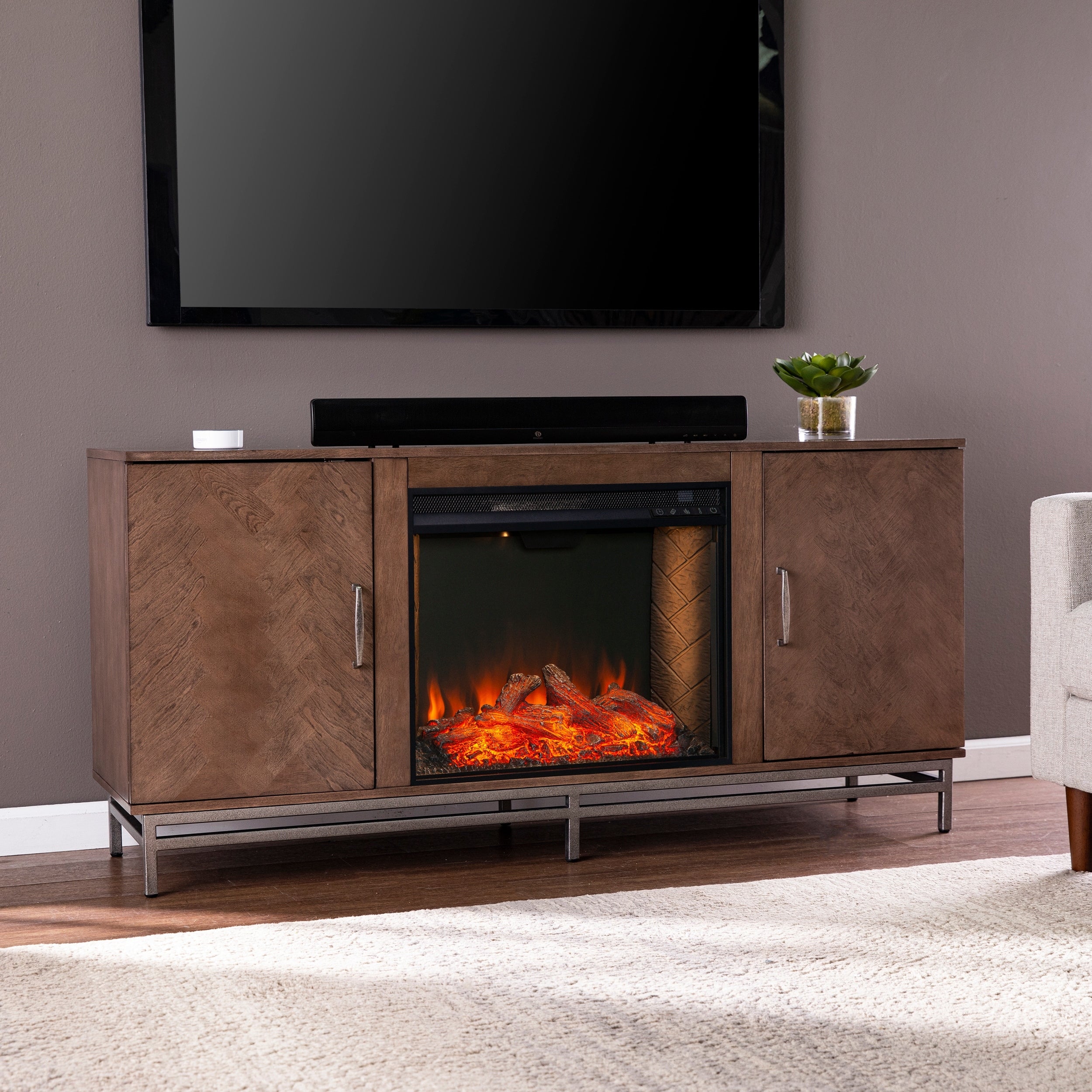 Sei Furniture Dibbonly Criss Cross Electric Fireplace With Media Storage 60 W X 17 D X 29 H