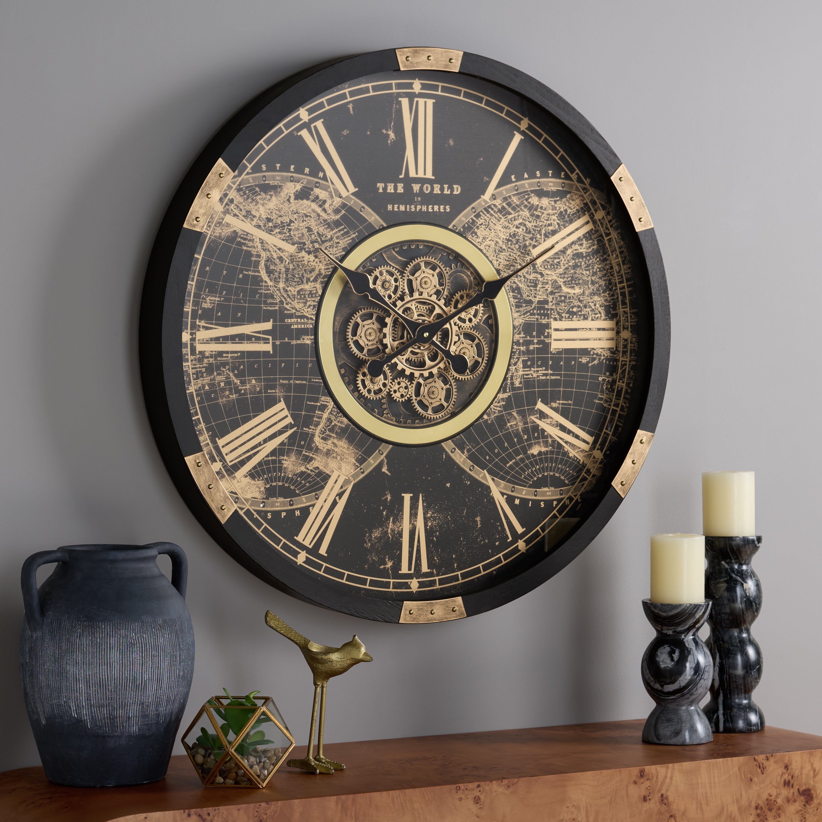 Sei Furniture Ephersyn World Gear Wall Clock 32 W X 3 D X 32 H