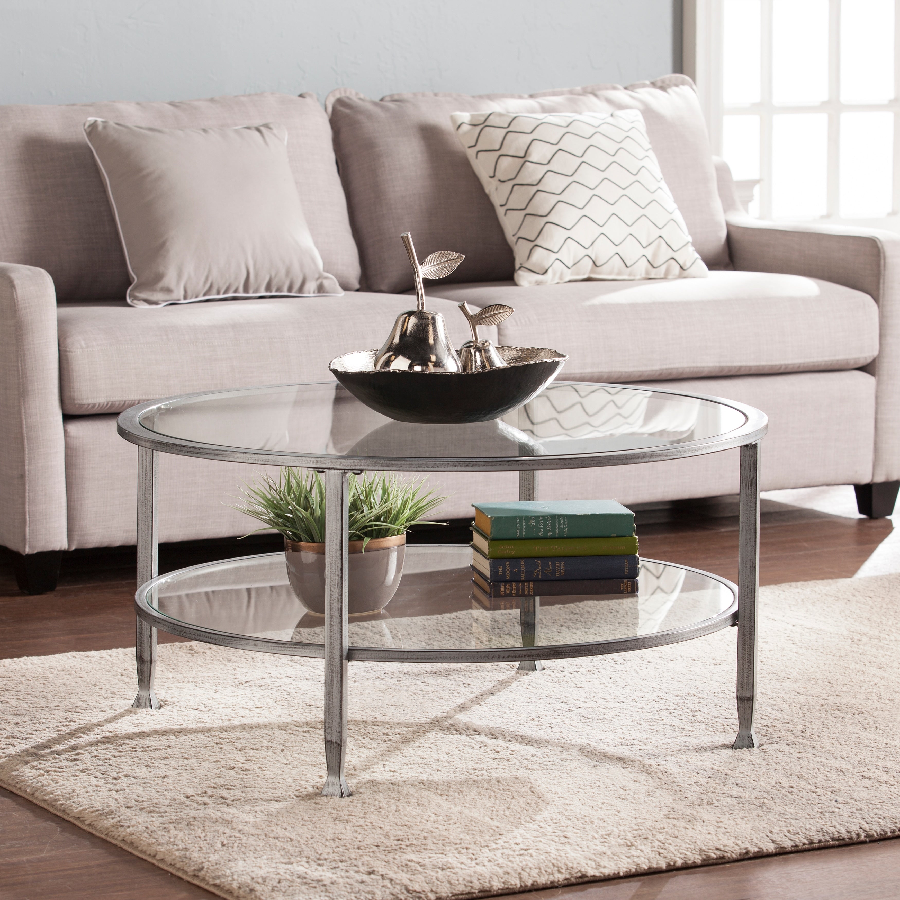 Carbon Loft Glenn Silver Metal Glass Round Cocktail Table