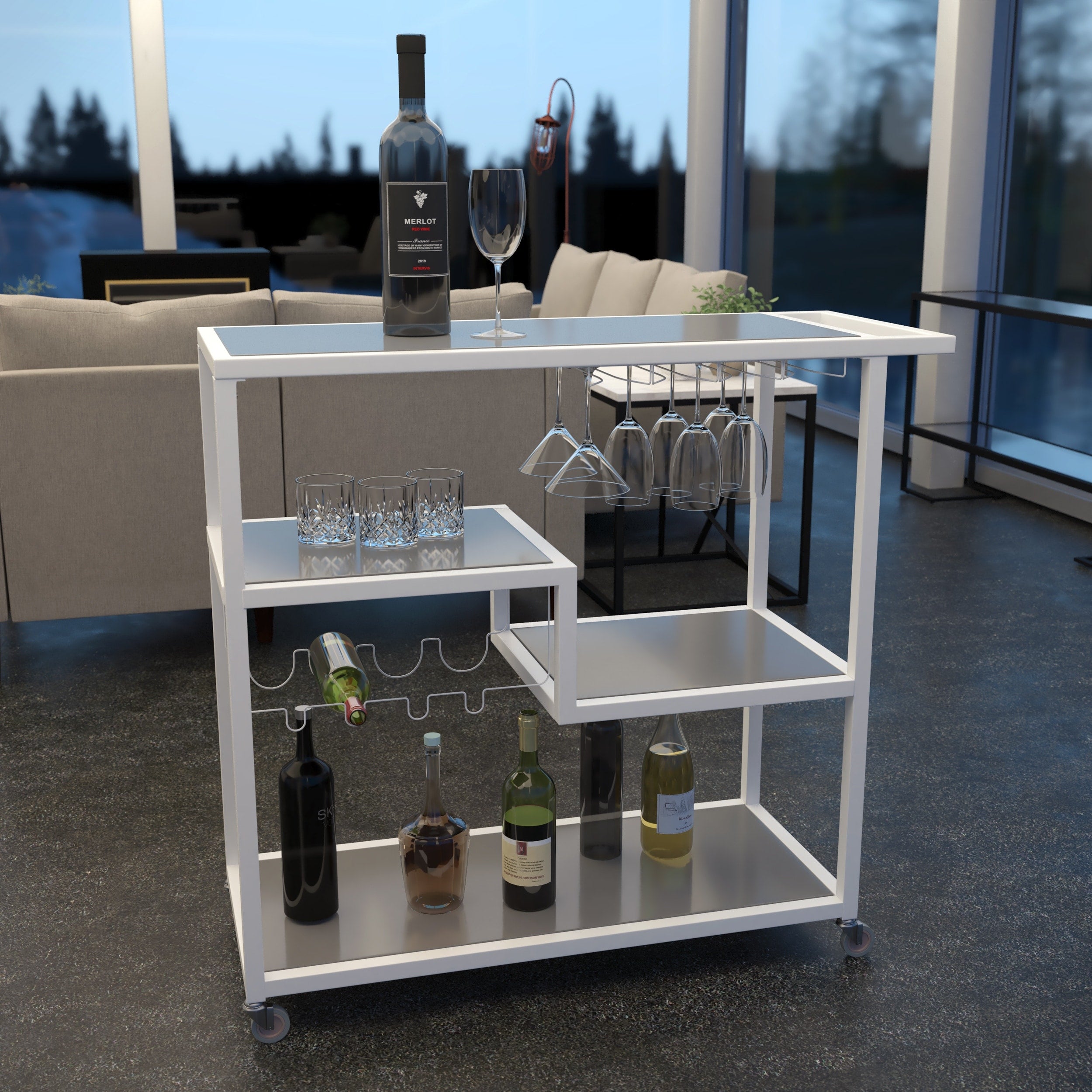 Carbon Loft Glenn White Metal Bar Cart