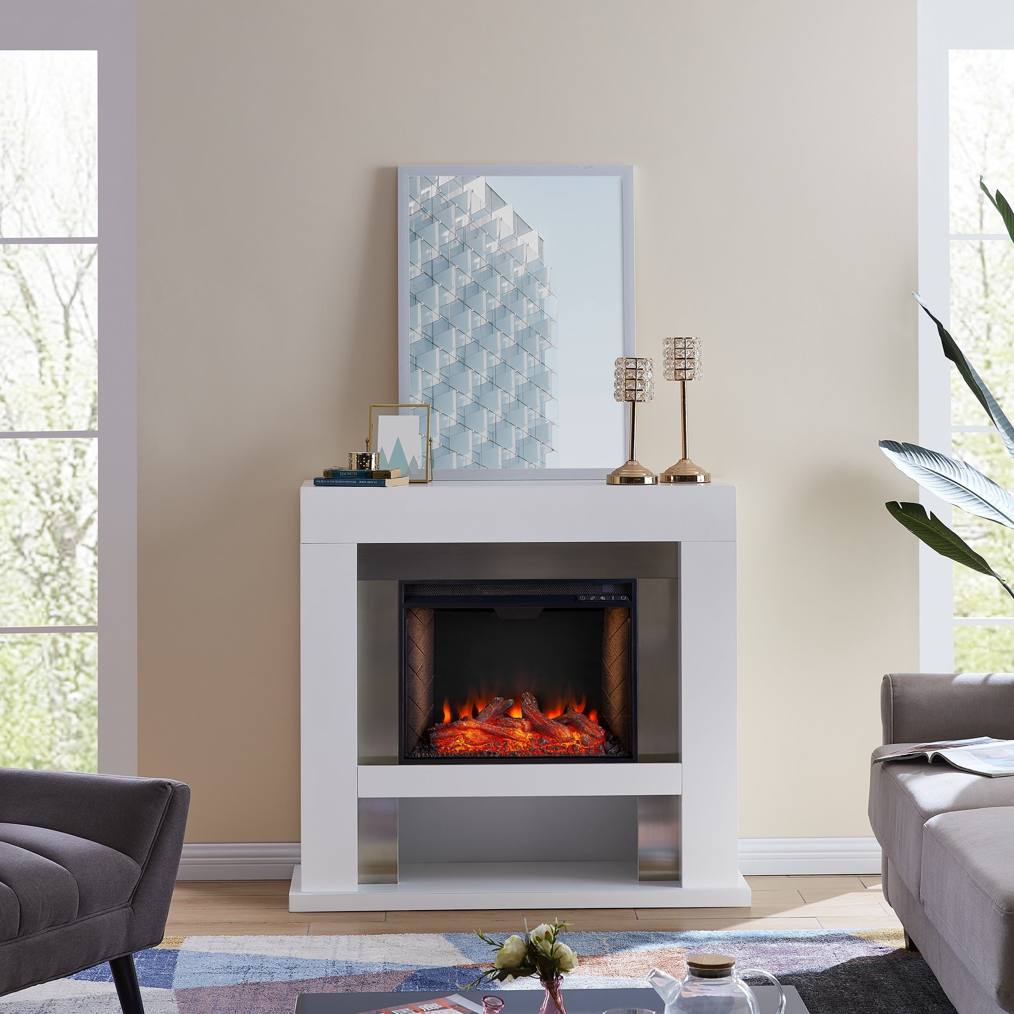 Harper Blvd Larry Industrial White Wood Electric Fireplace