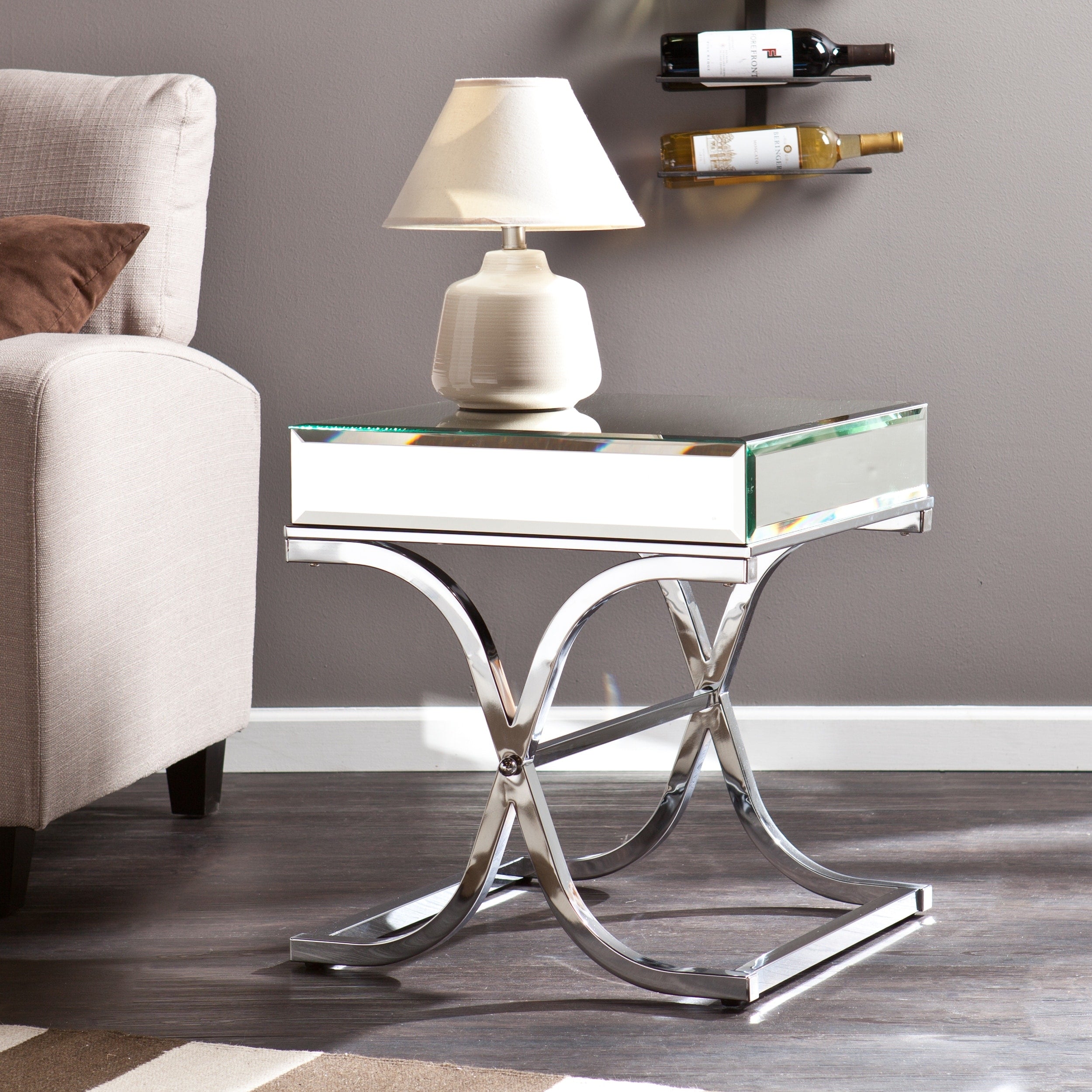 Silver Orchid Olivia Chrome Mirrored Side End Table