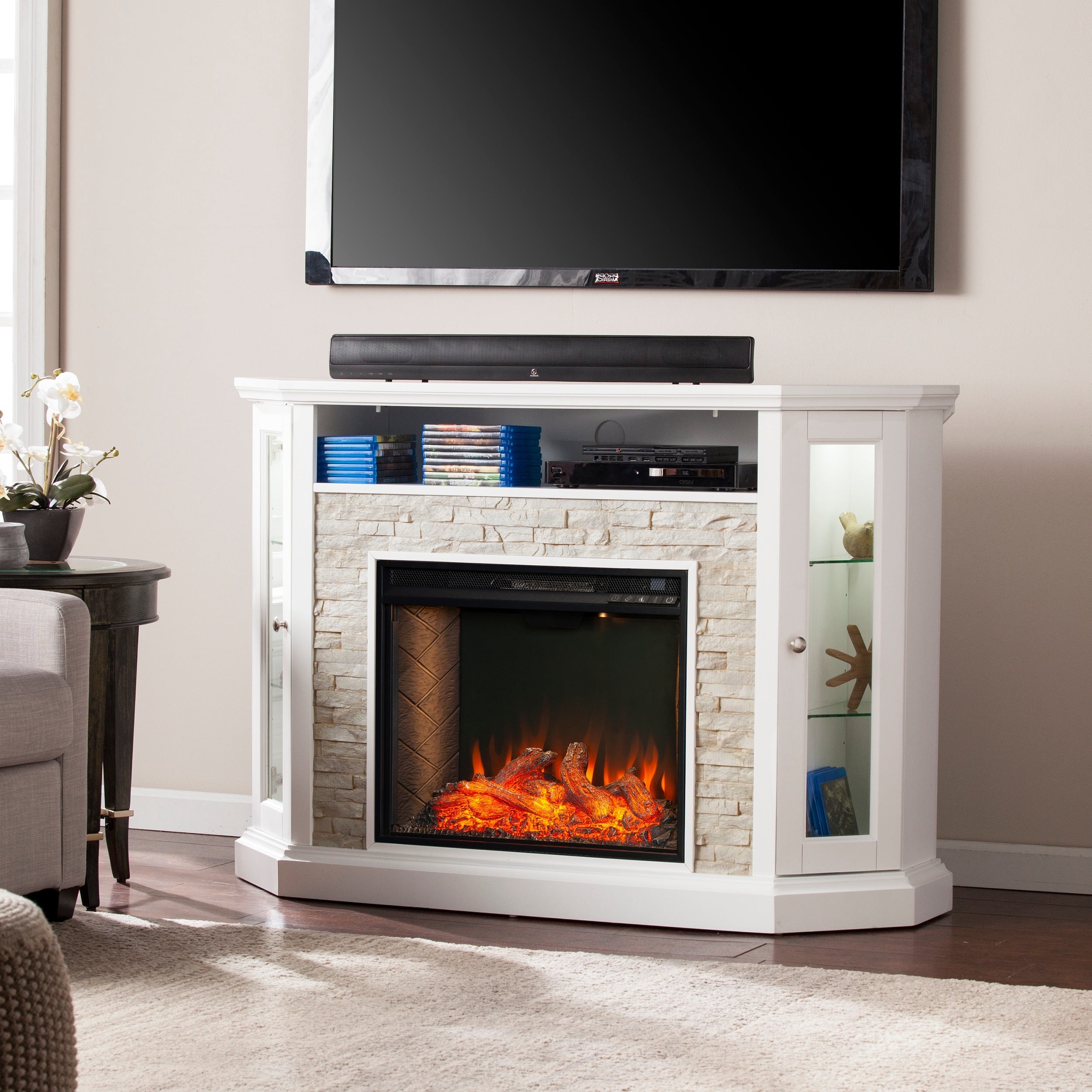 Sei Furniture Redden Corner Convertible Criss Cross Electric Fireplace With Storage 16 W X 37 D X 52 H