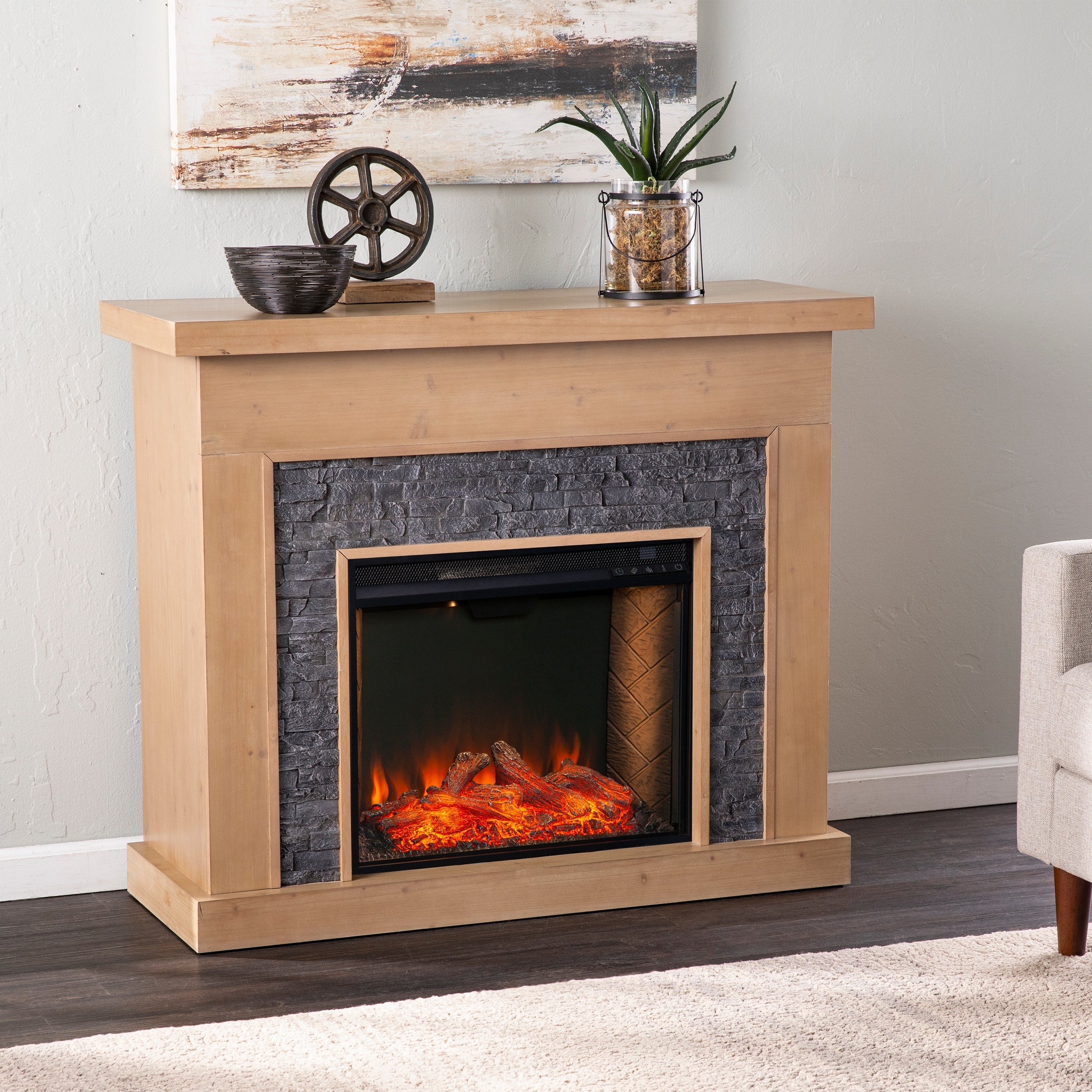 Sei Furniture Standlon Criss Cross Electric Fireplace With Faux Stone Surround 17 W X 38 D X 45 H