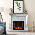 Sei Furniture Trandling Mirrored Criss Cross Electric Fireplace With Faux Stone 14 W X 40 D X 44 H