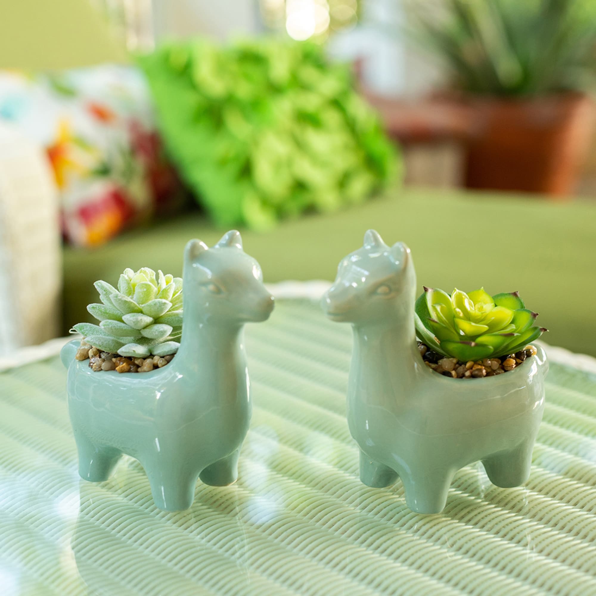Set Of 2 Artificial Plant Succulent In 5.5 Llama Pot One Size