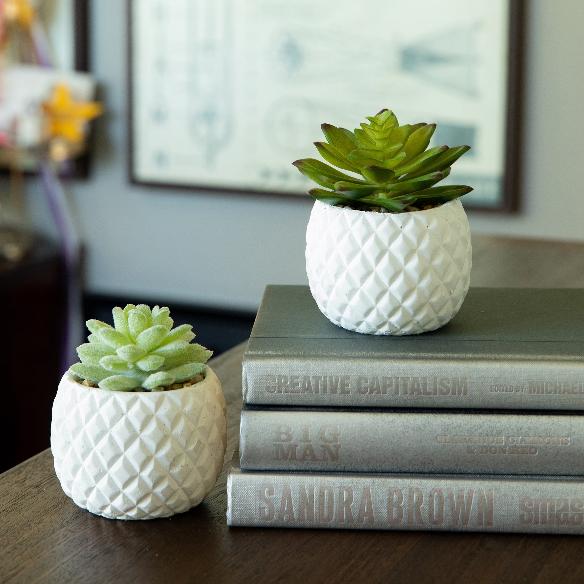 Set Of 2 Artificial Plant In Cement Pineapple Pot One Size
