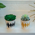 Set Of 2 Artificial Plant In Diamond Print Ceramic Pot Black Yellow One Size