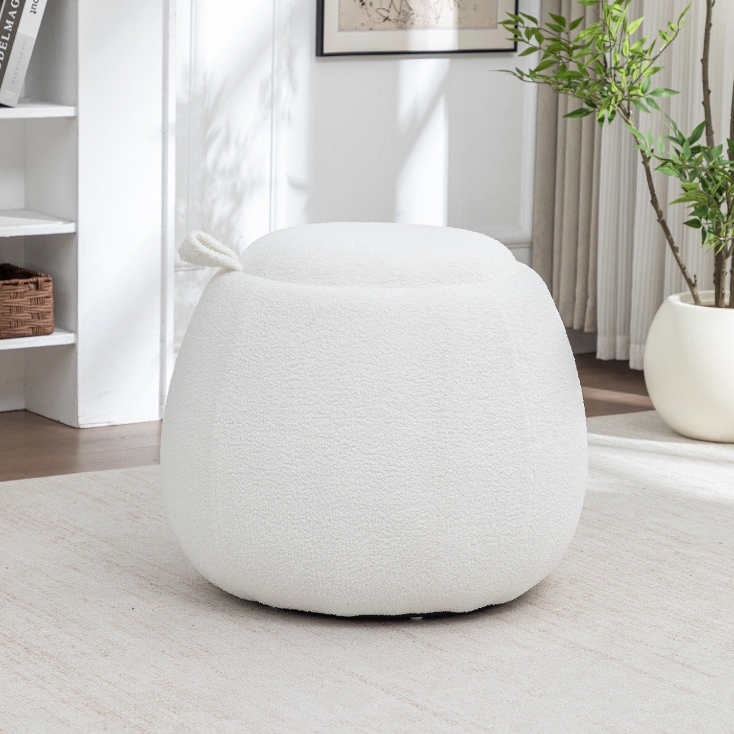 Seynar 25 Faux Sherpa Round Storage Ottoman Large Cozy Boucl Footrest Stool