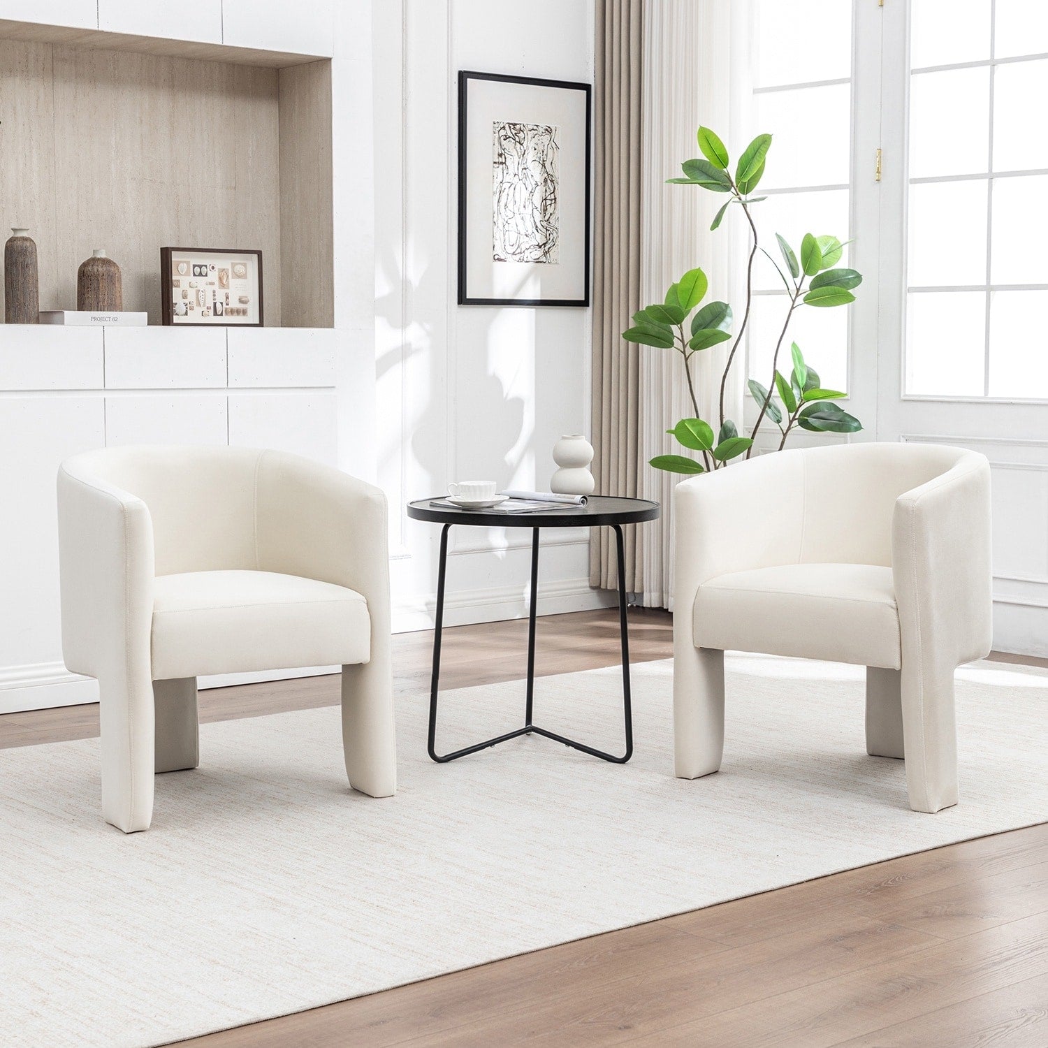 Seynar Modern Velvet Accent Chair Upholstered Barrel Chair With Unique Solid Base For Living Room Soft Club Chair Set Of 2