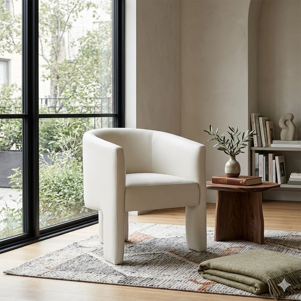 Seynar Modern Velvet Accent Chair Upholstered Barrel Chair With Unique Solid Base For Living Room Soft Club Chair