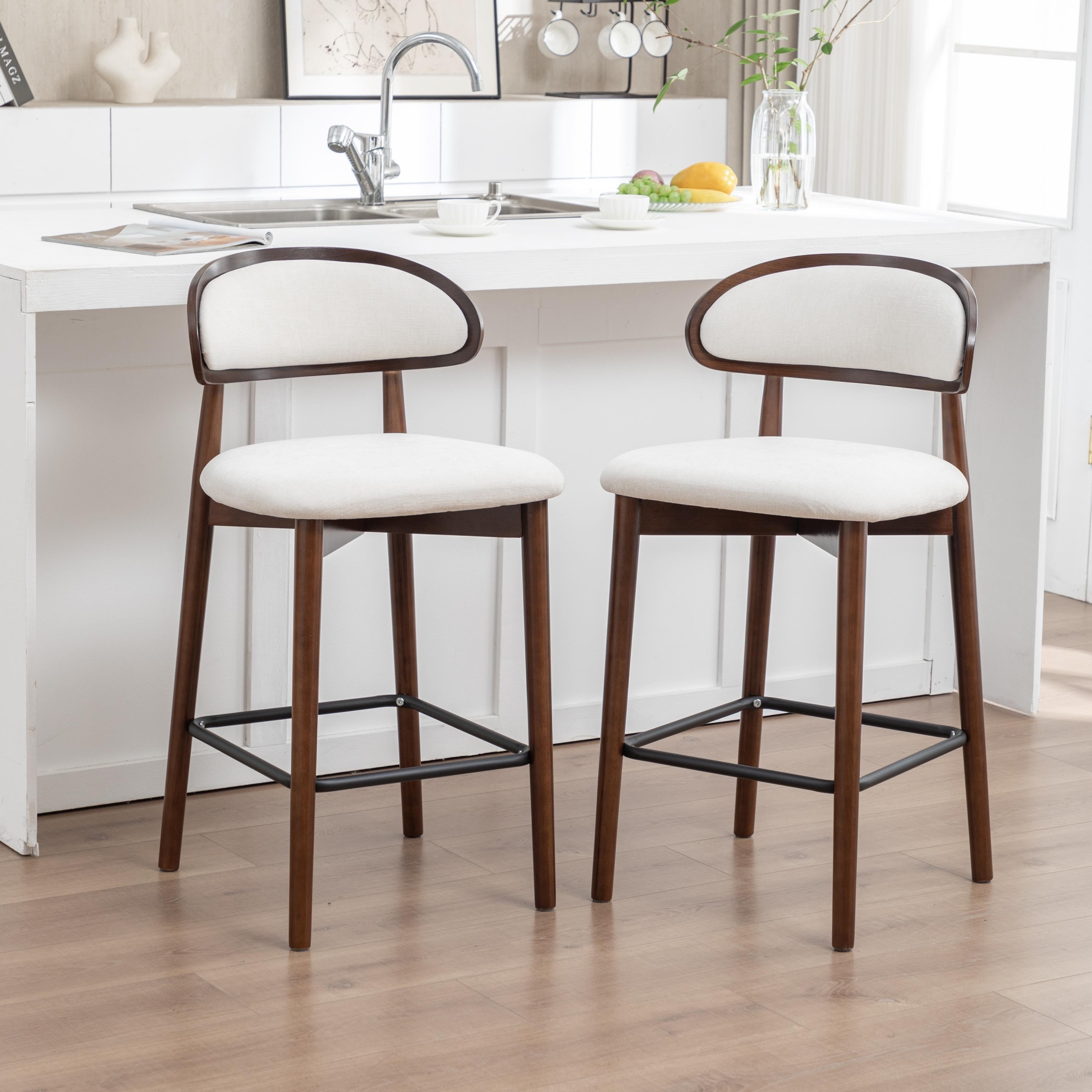 Seynar Set Of 2 Mid Century Modern 37.4 Bar Stools With Chenille Upholstery