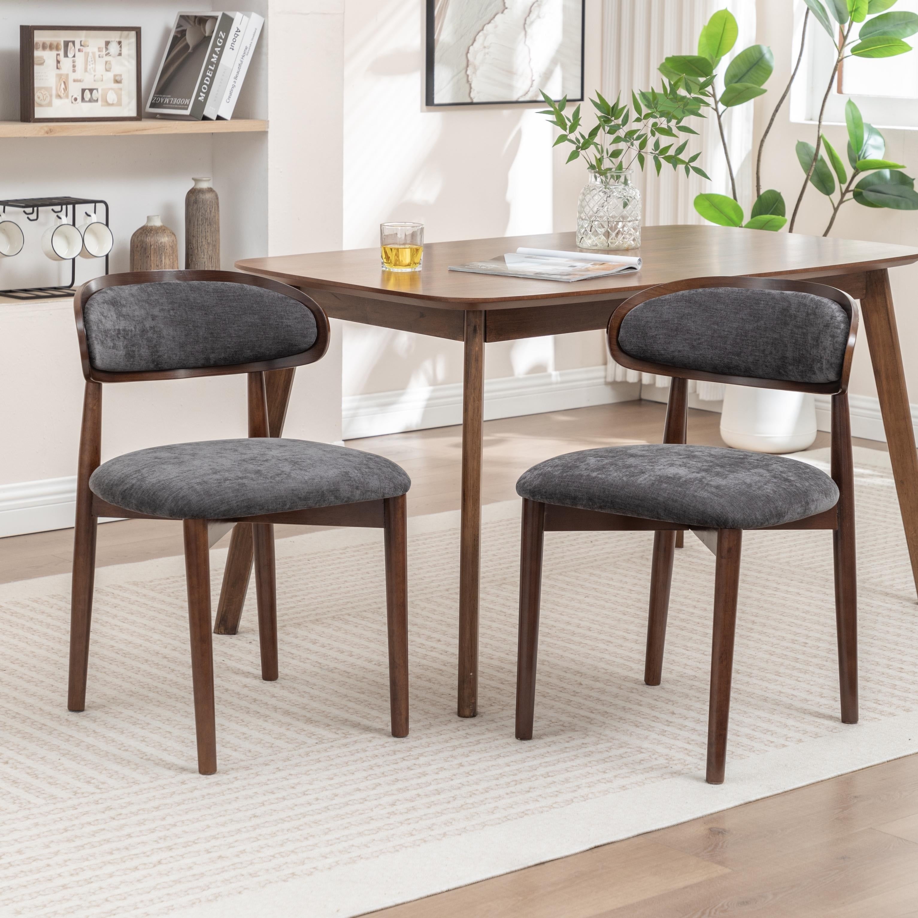 Seynar Set Of 2 Mid Century Modern Chenille Dining Chairs With Solid Wood Frame