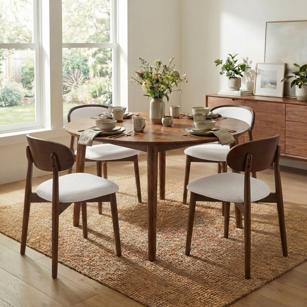 Seynar Set Of 4 Mid Century Modern Chenille Dining Chairs With Solid Wood Frame