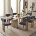 Seynar Set Of 6 Modern Linen Upholstered Dining Chairs With Bolster Backrest