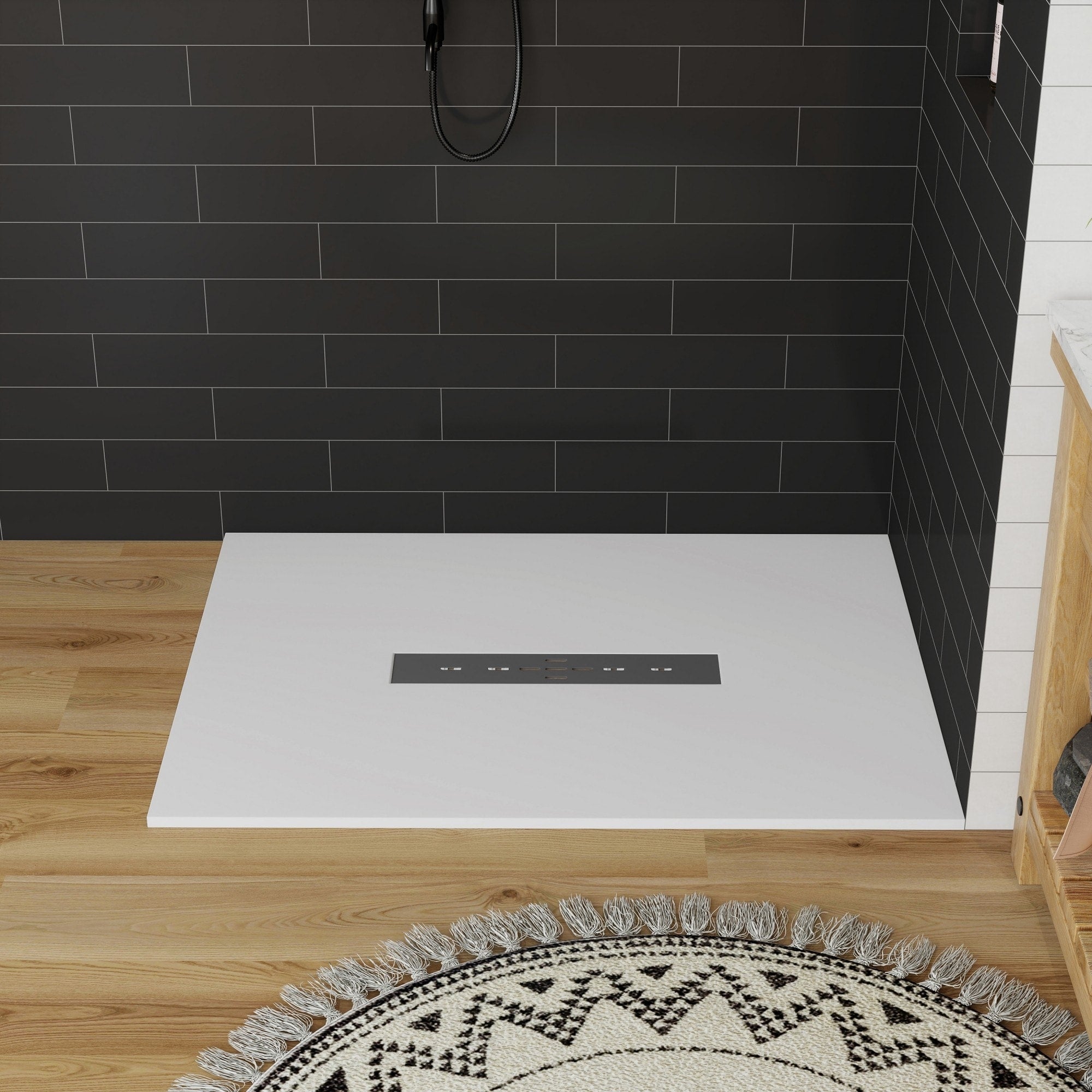 Smc Alcove Shower Pan Base With Center Drain Low Profile Wheelchair Access Slip Resistant Cupc Certified