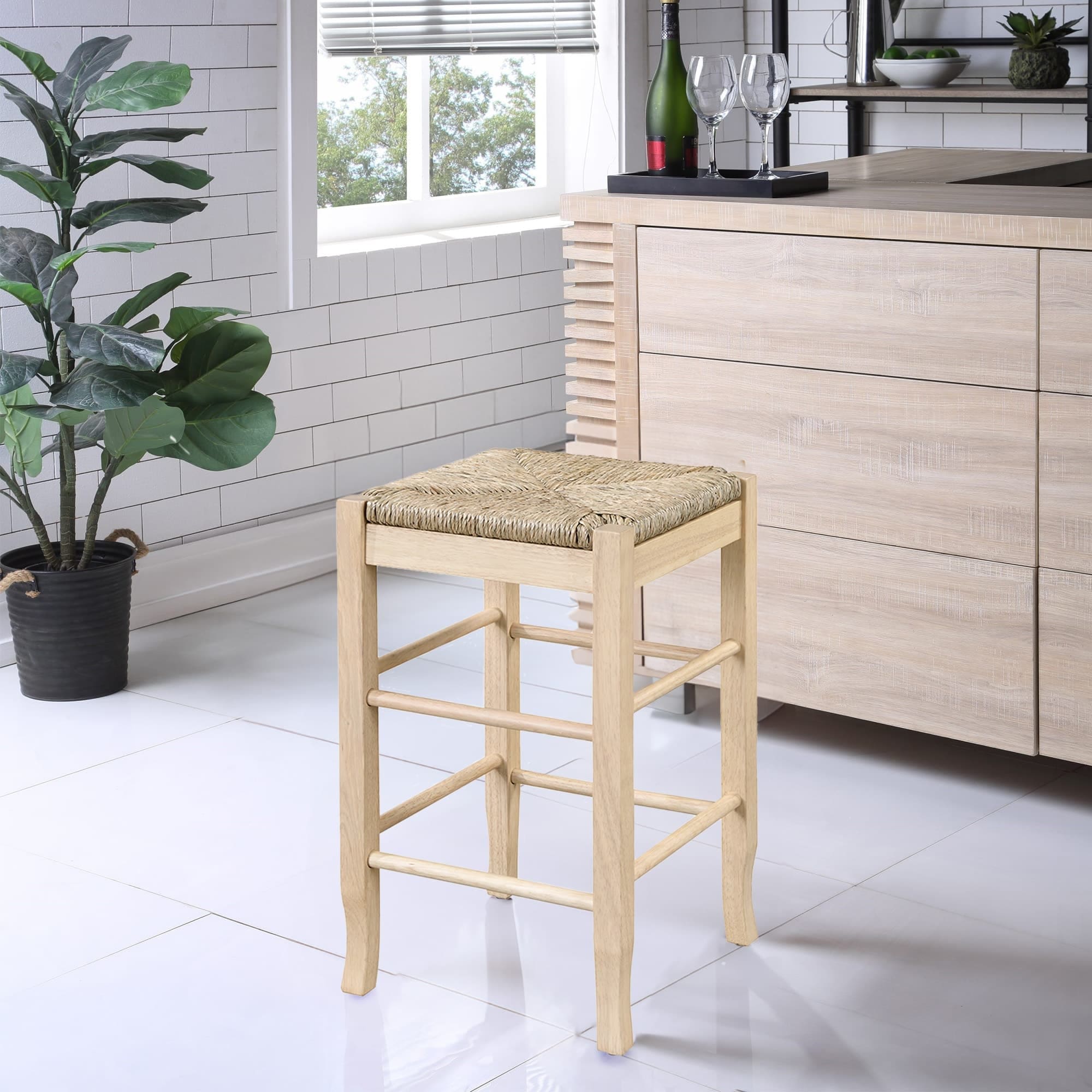 Sq Rush Backless Wood 24 Inch Counter Stool