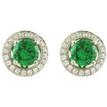 Pinctore Platinum Green Cubic Zirconia Halo Stud Earrings